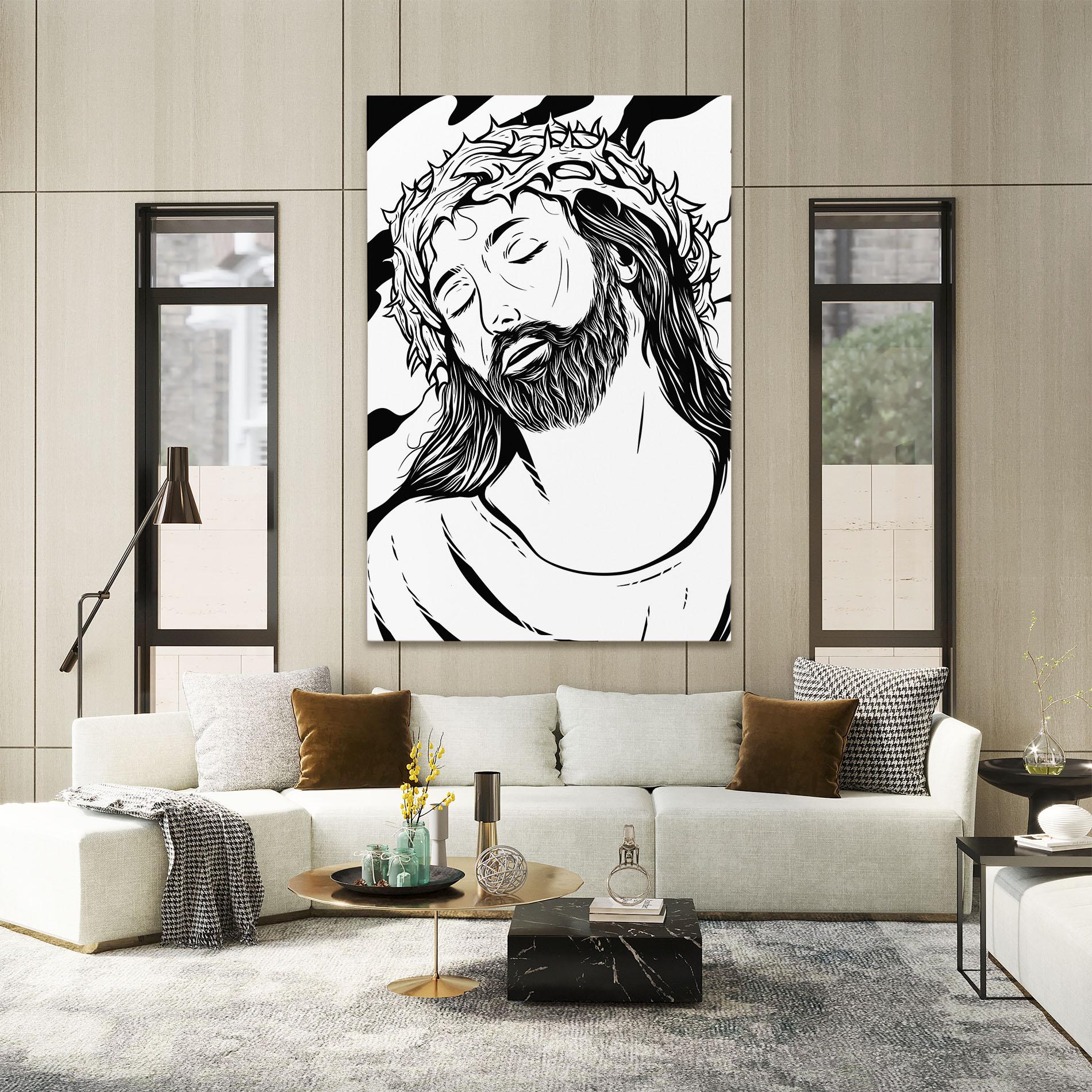 Картина на платно Black White Jesus mockup 2