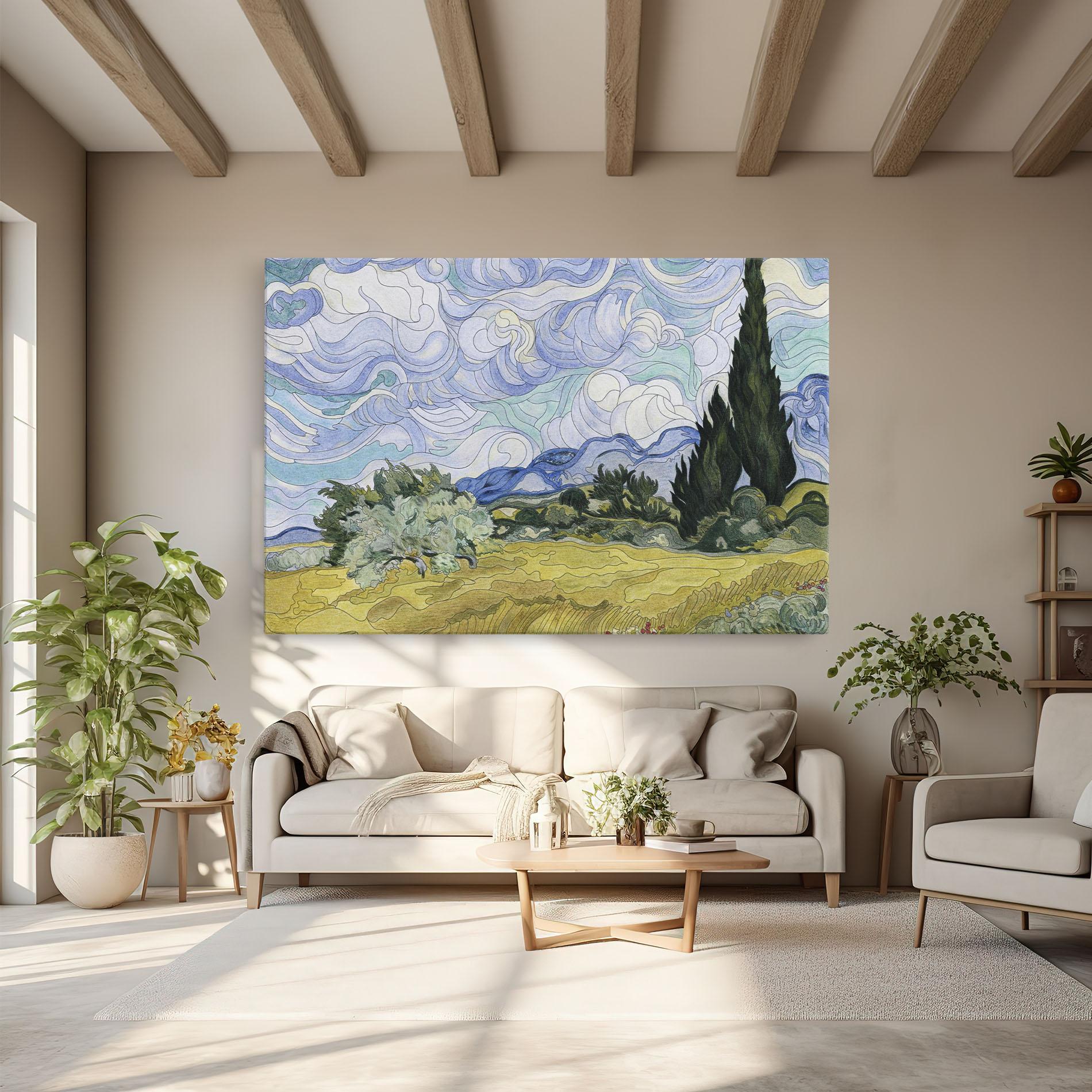 Картина на платно Wheat Field Cypresses mockup 6