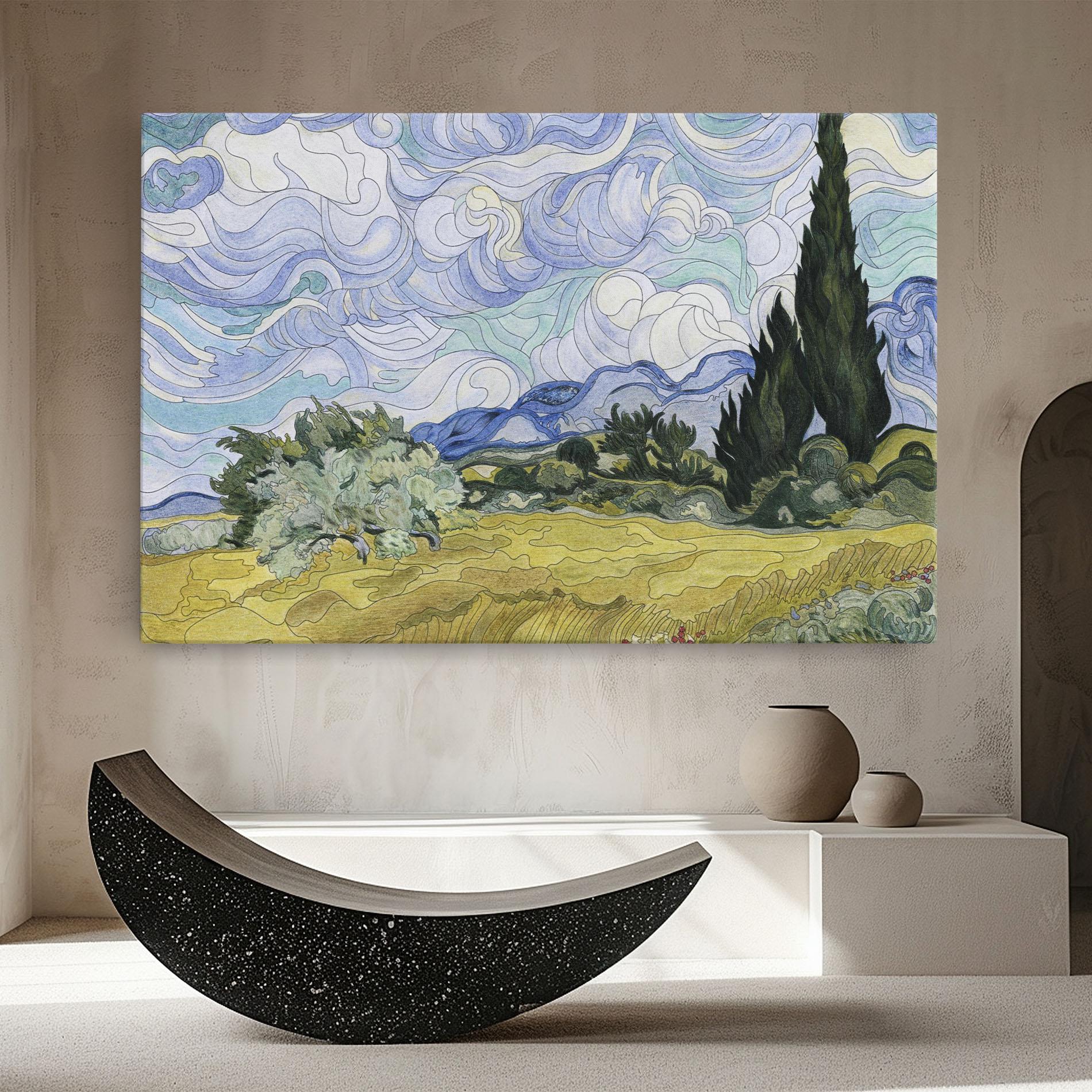 Картина на платно Wheat Field Cypresses mockup 8