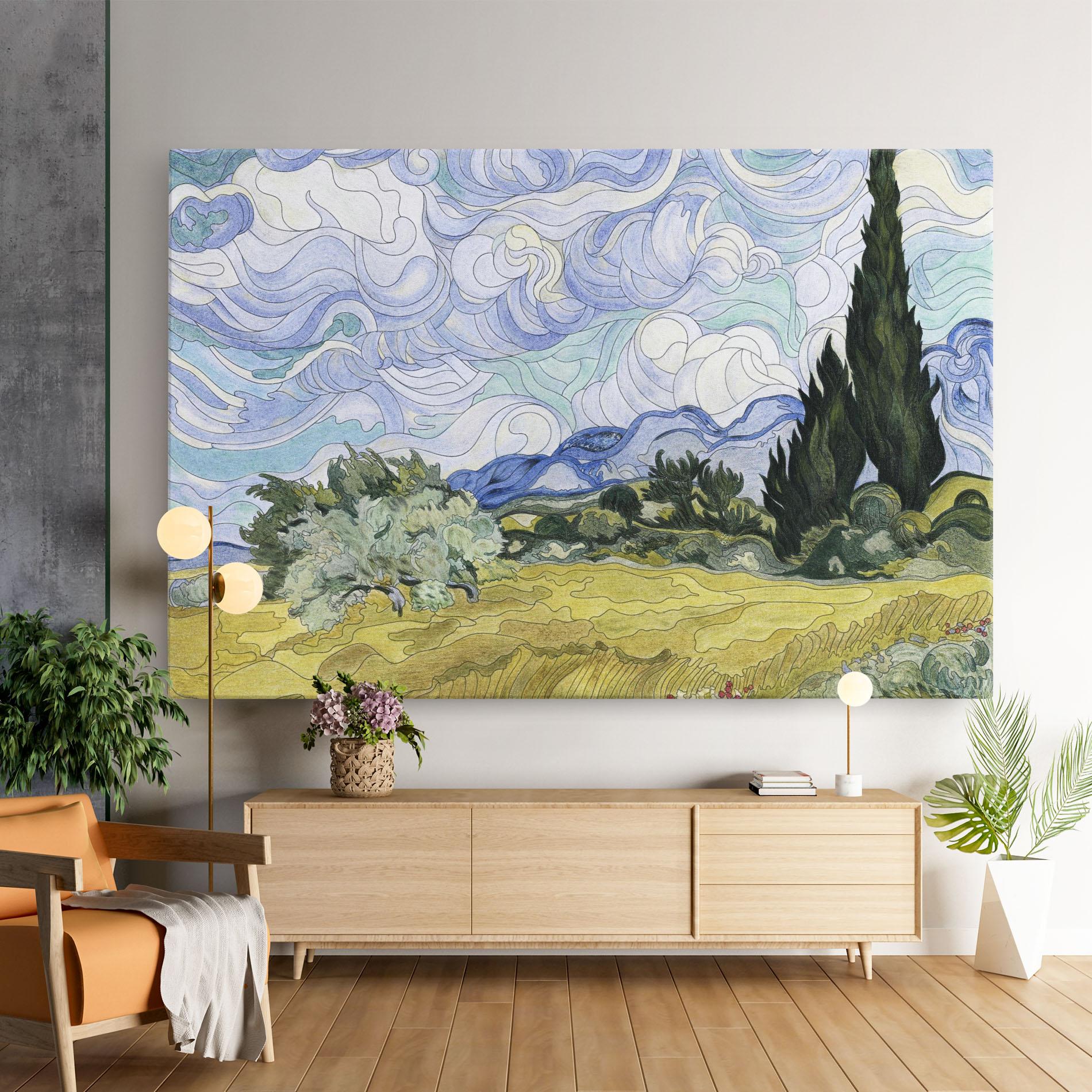 Картина на платно Wheat Field Cypresses mockup 9