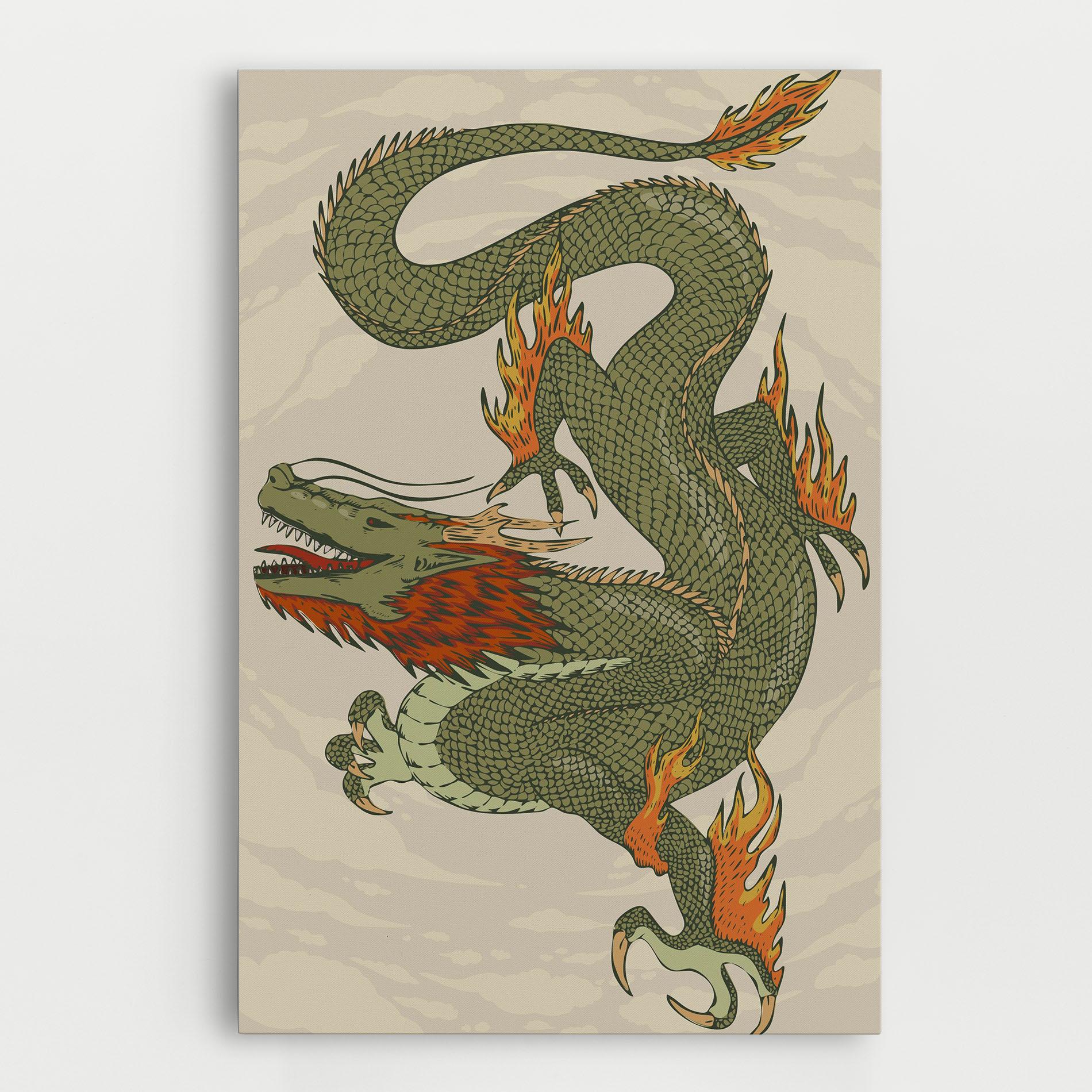 Картина на платно Chinese Dragon Green mockup 0