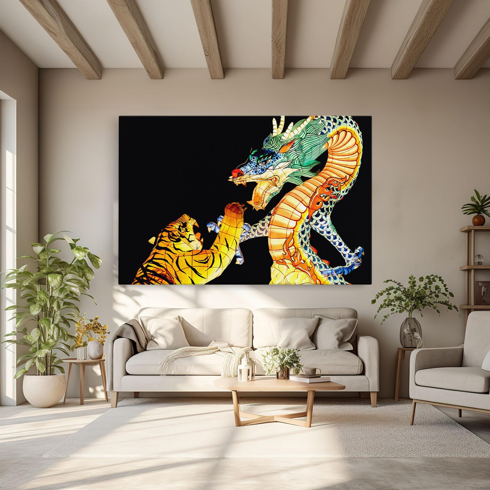 Картина на платно Chinese Dragon And Tiger mockup 6