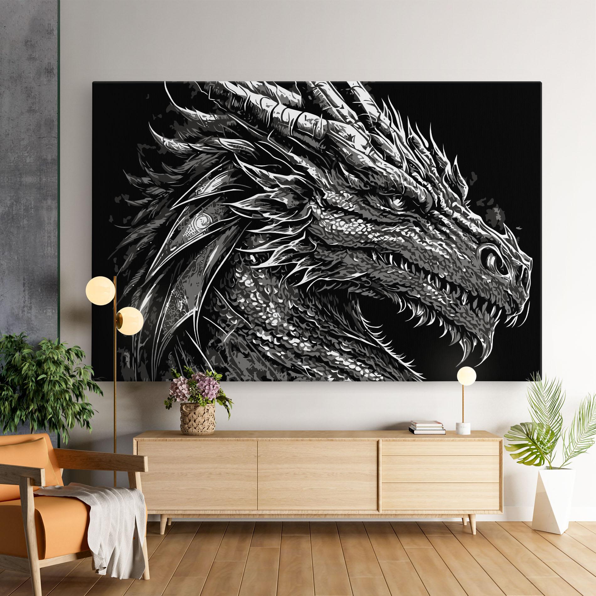 Картина на платно Grey White Dragon mockup 9