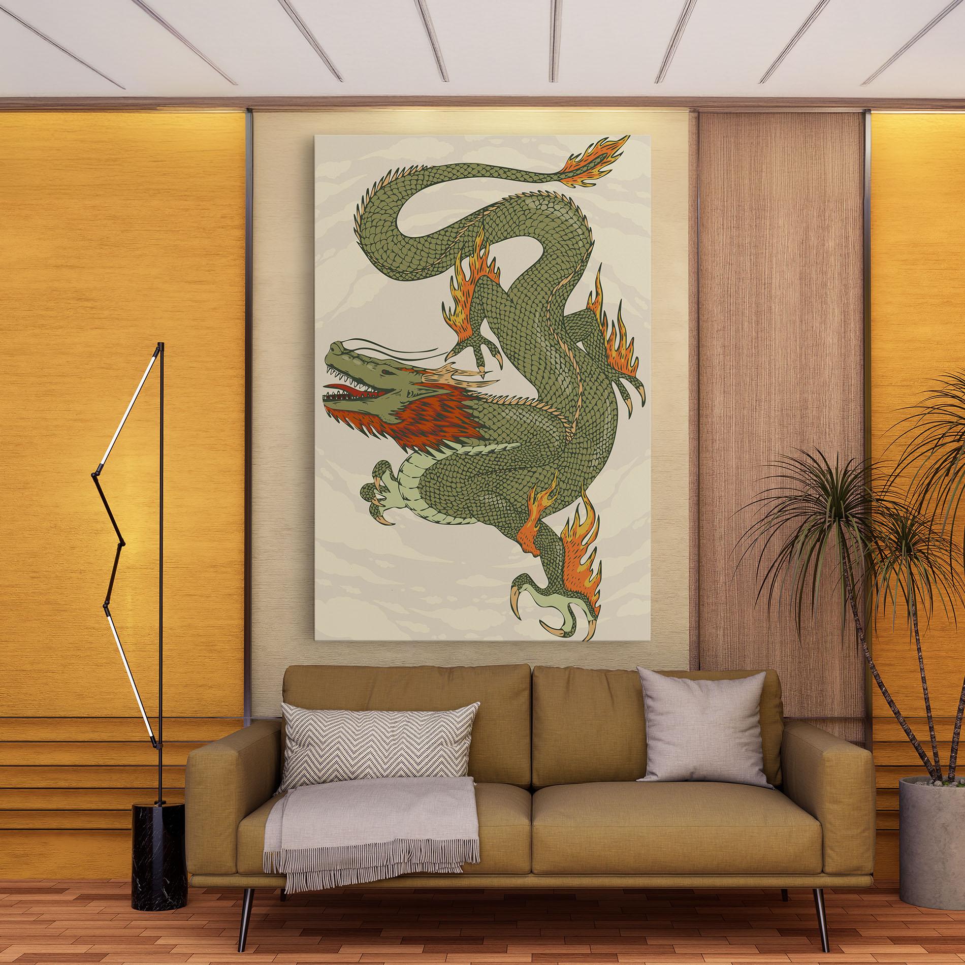 Картина на платно Chinese Dragon Green mockup 9