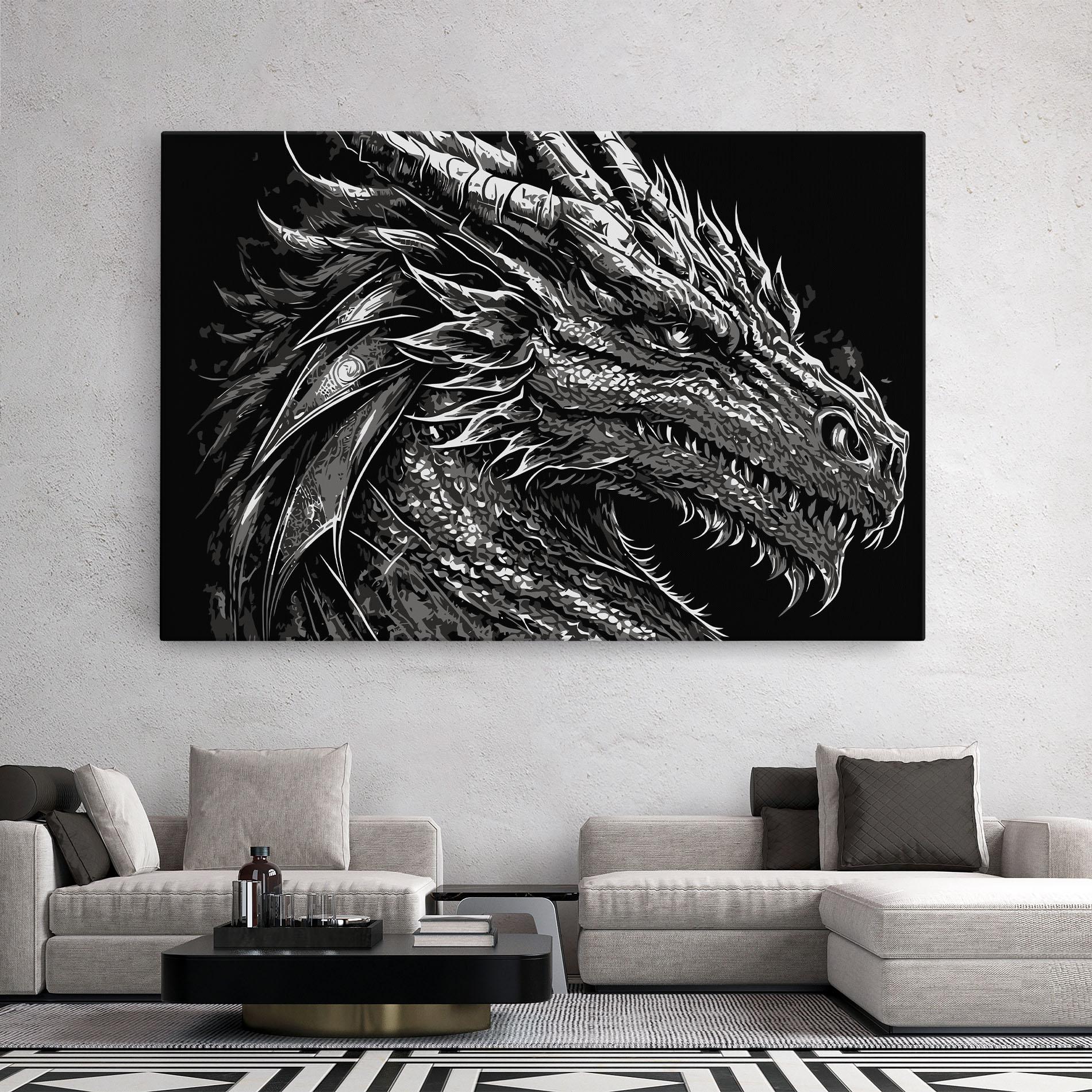 Картина на платно Grey White Dragon mockup 2