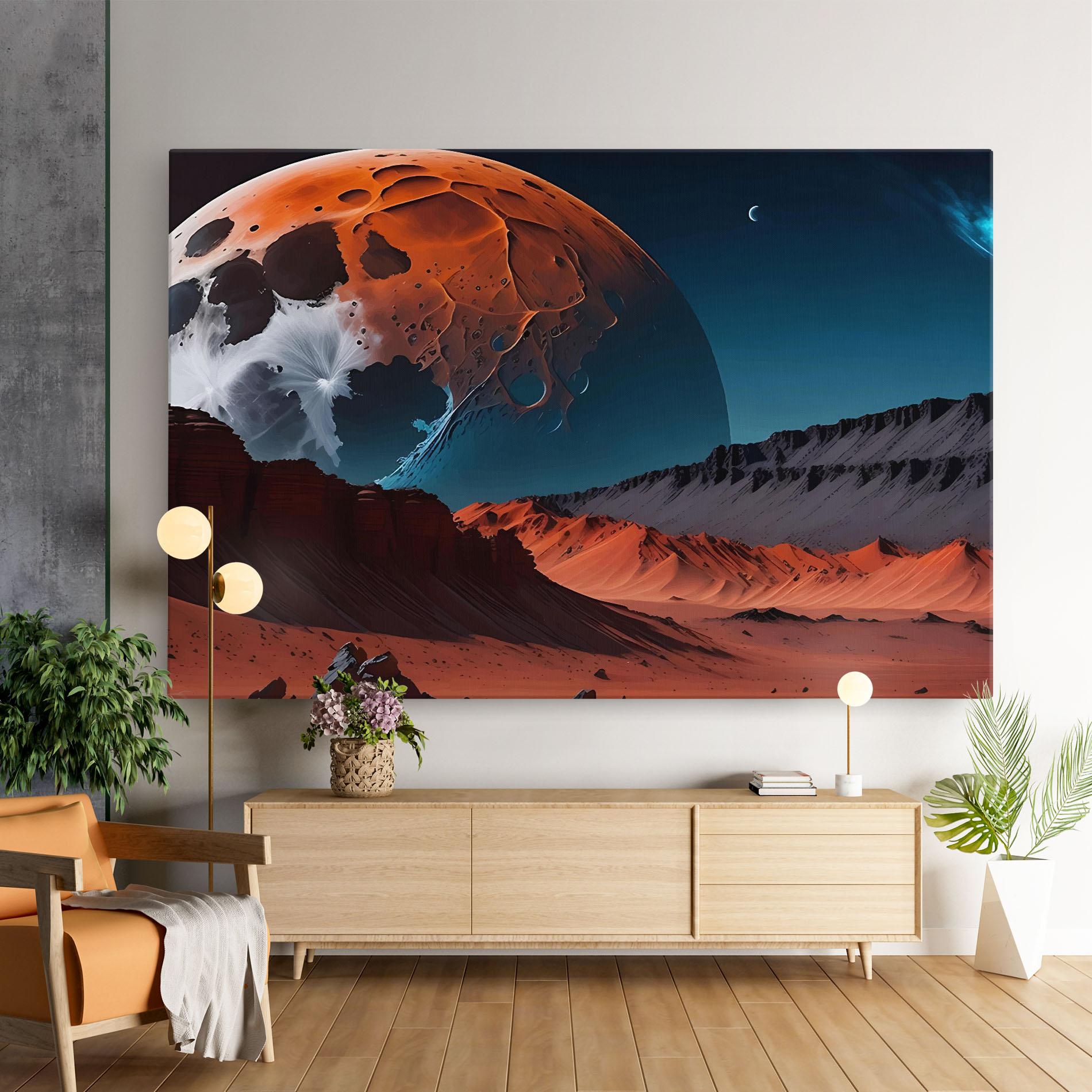 Картина на платно Grey Orange Moon Art mockup 9