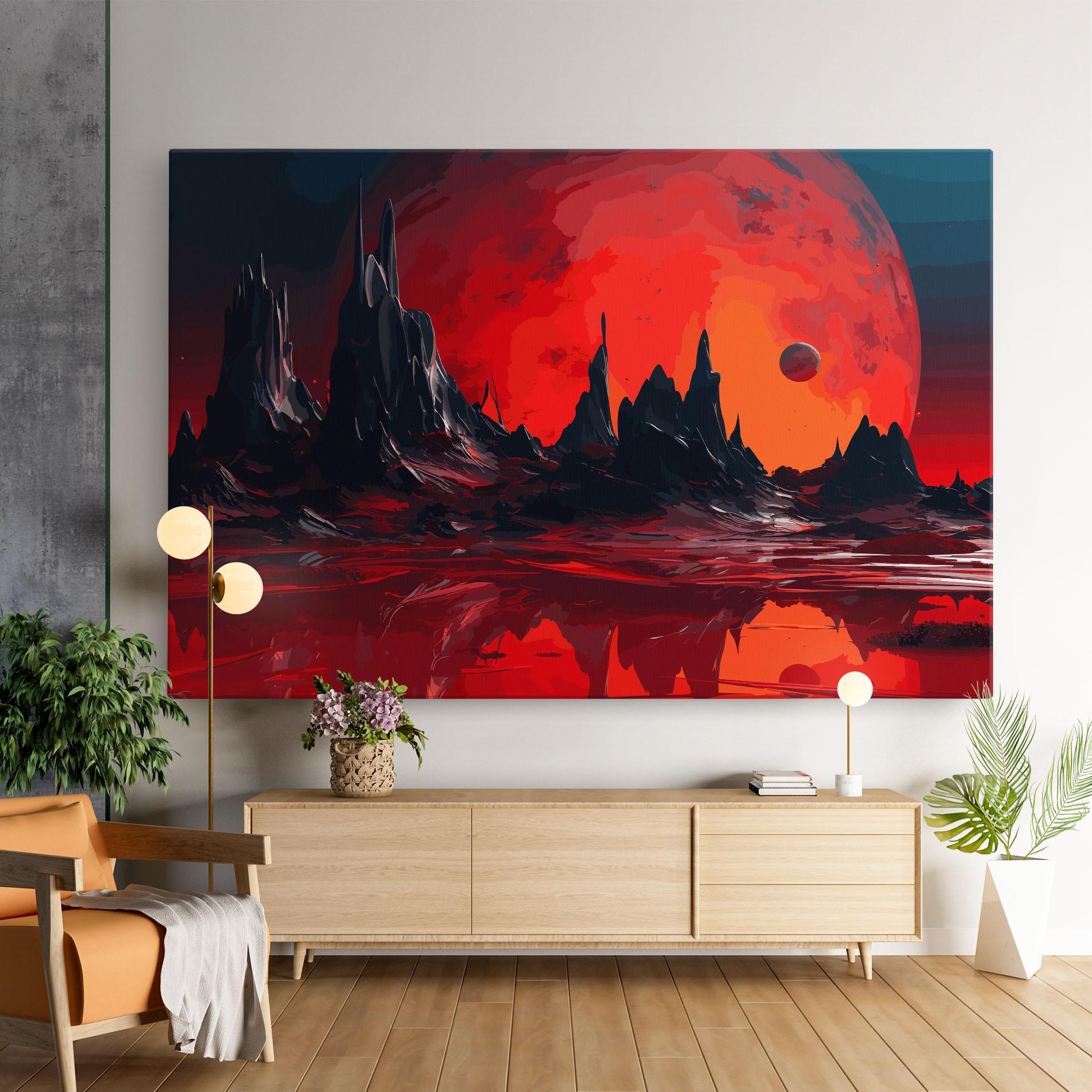 Картина на платно Red Moon World mockup 9
