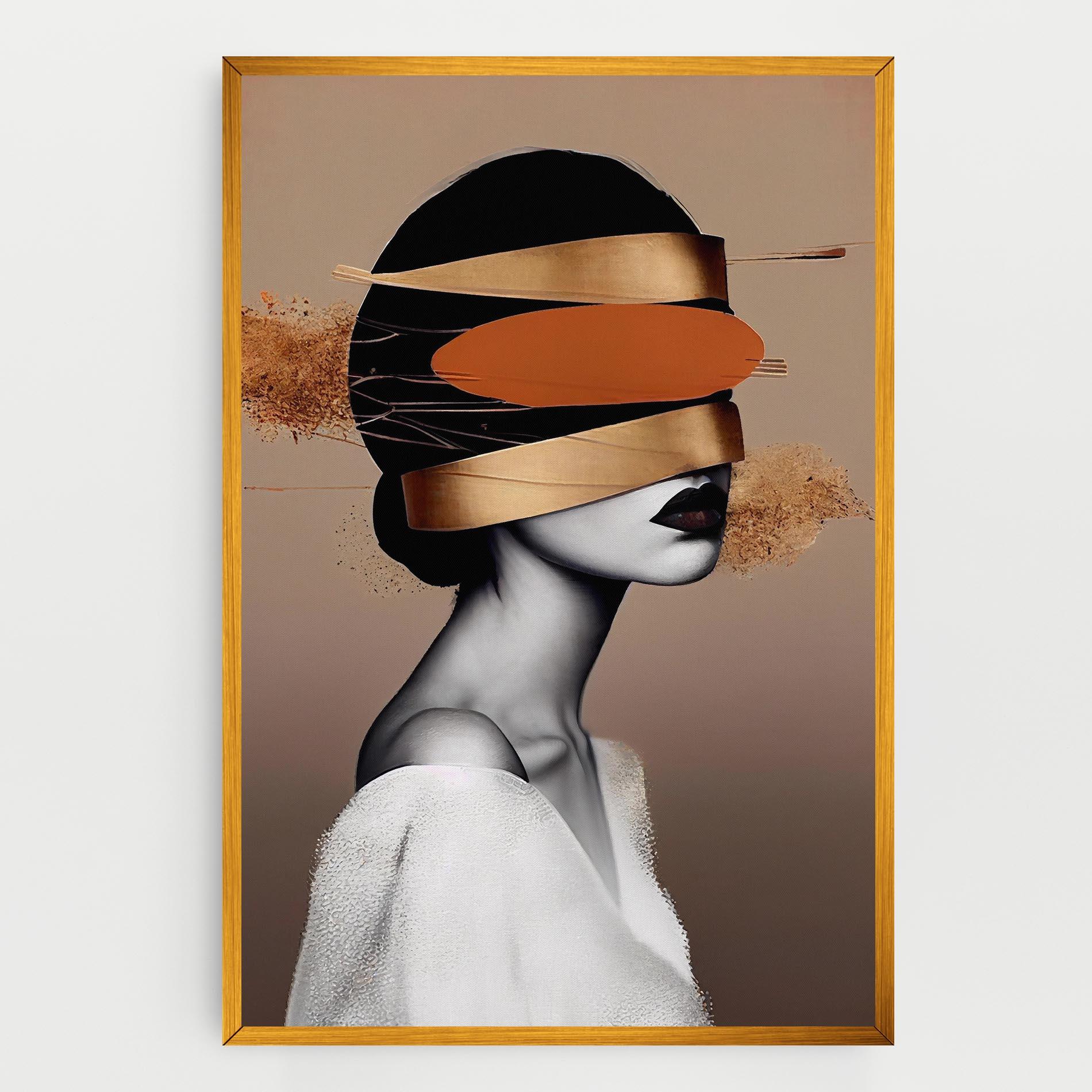 Картина на платно Woman With Gold Lines mockup 0