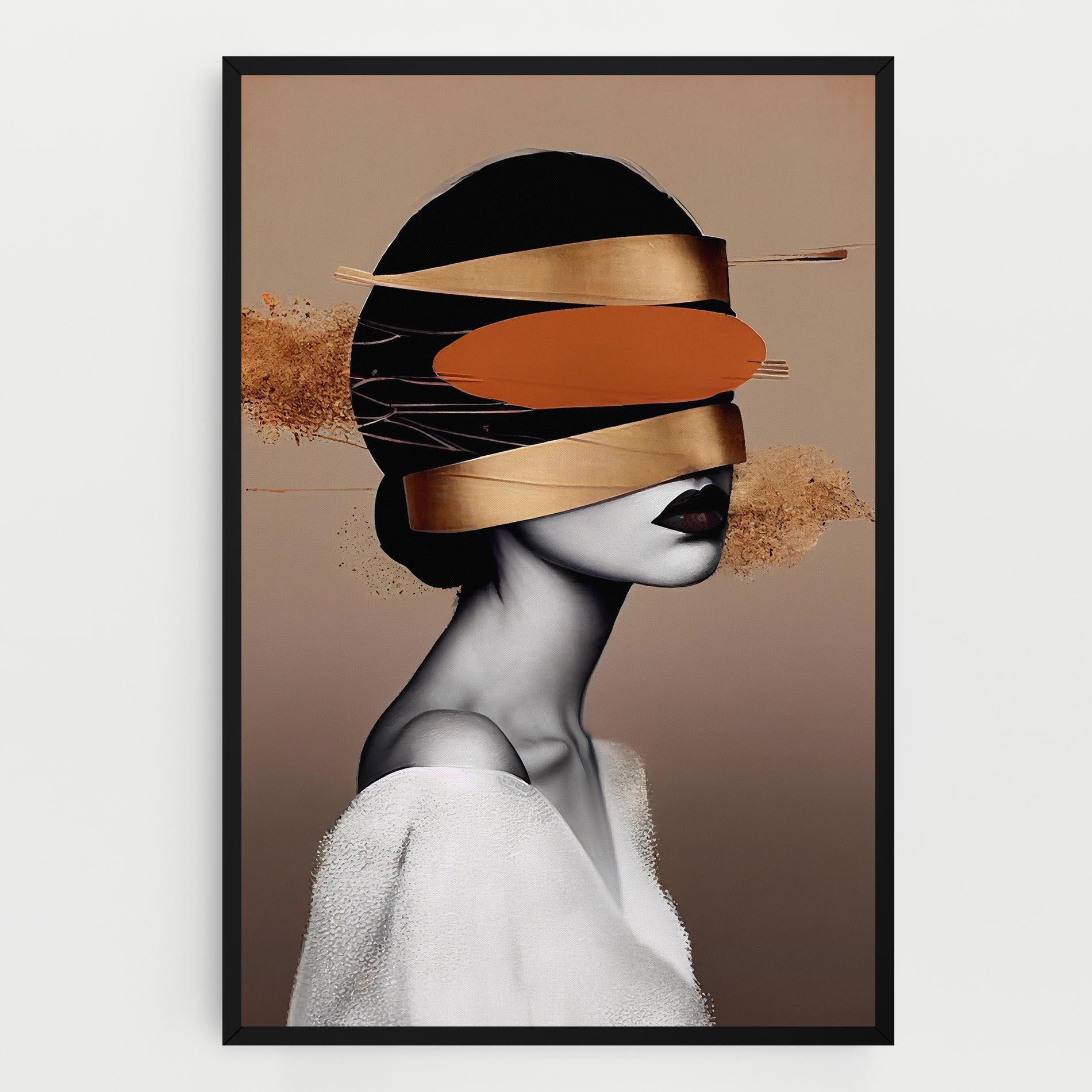 Картина на платно Woman With Gold Lines mockup 0