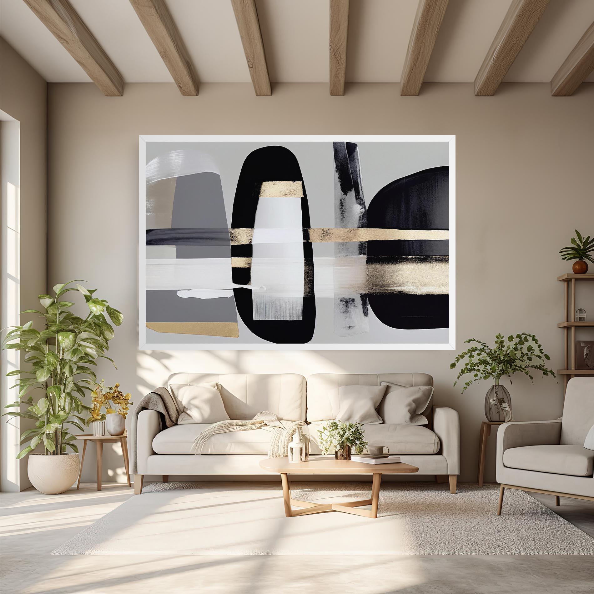 Картина на платно Abstract Gold Painting With Black mockup 6