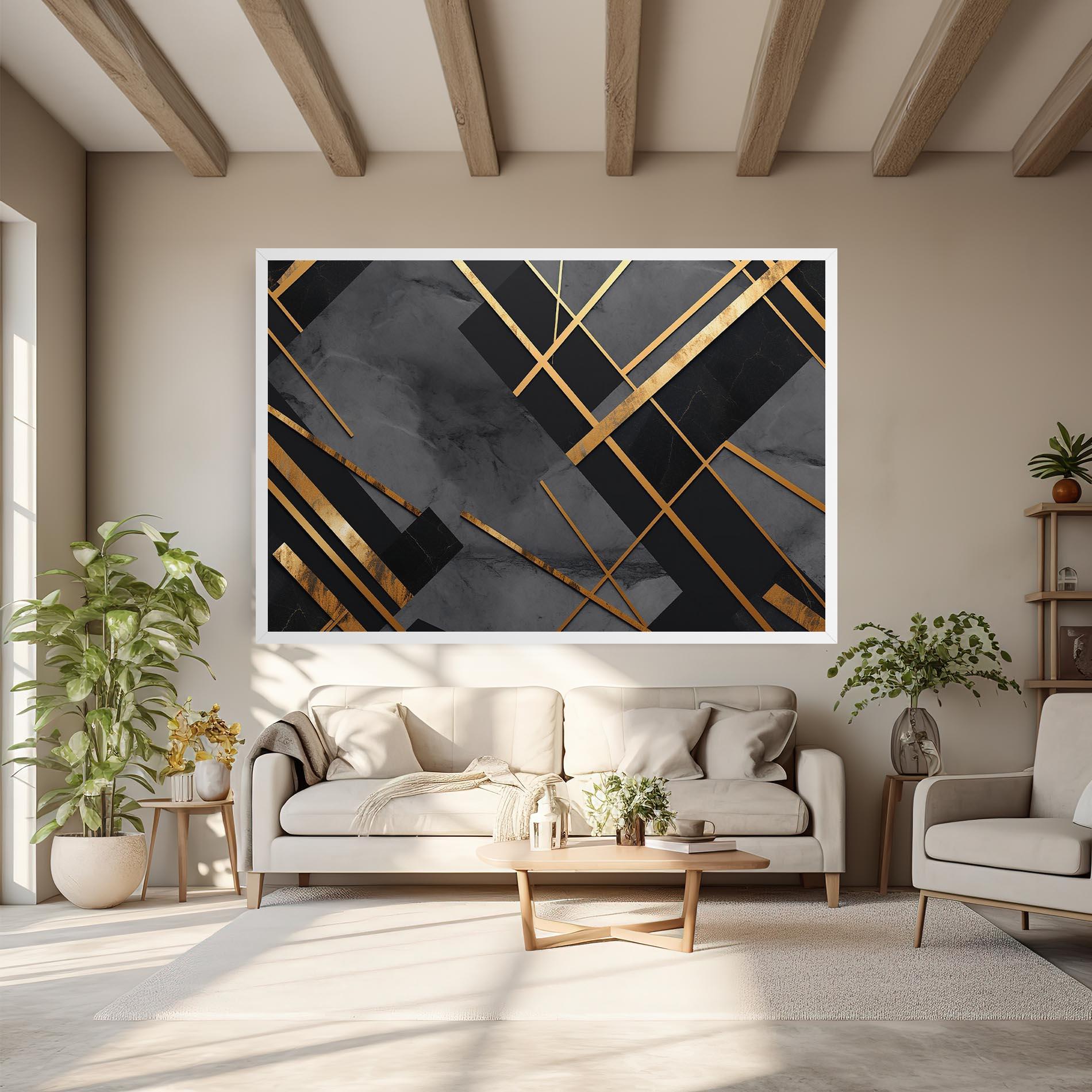 Картина на платно Grey Painting With Gold Lines mockup 6
