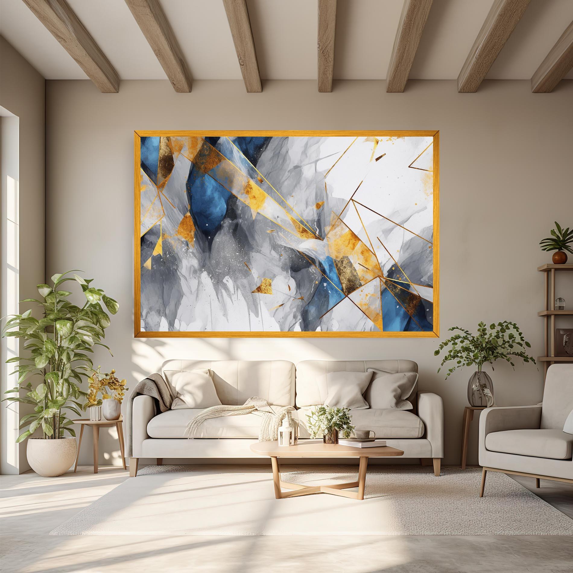 Картина на платно Abstract Gold Blue Pattern mockup 6