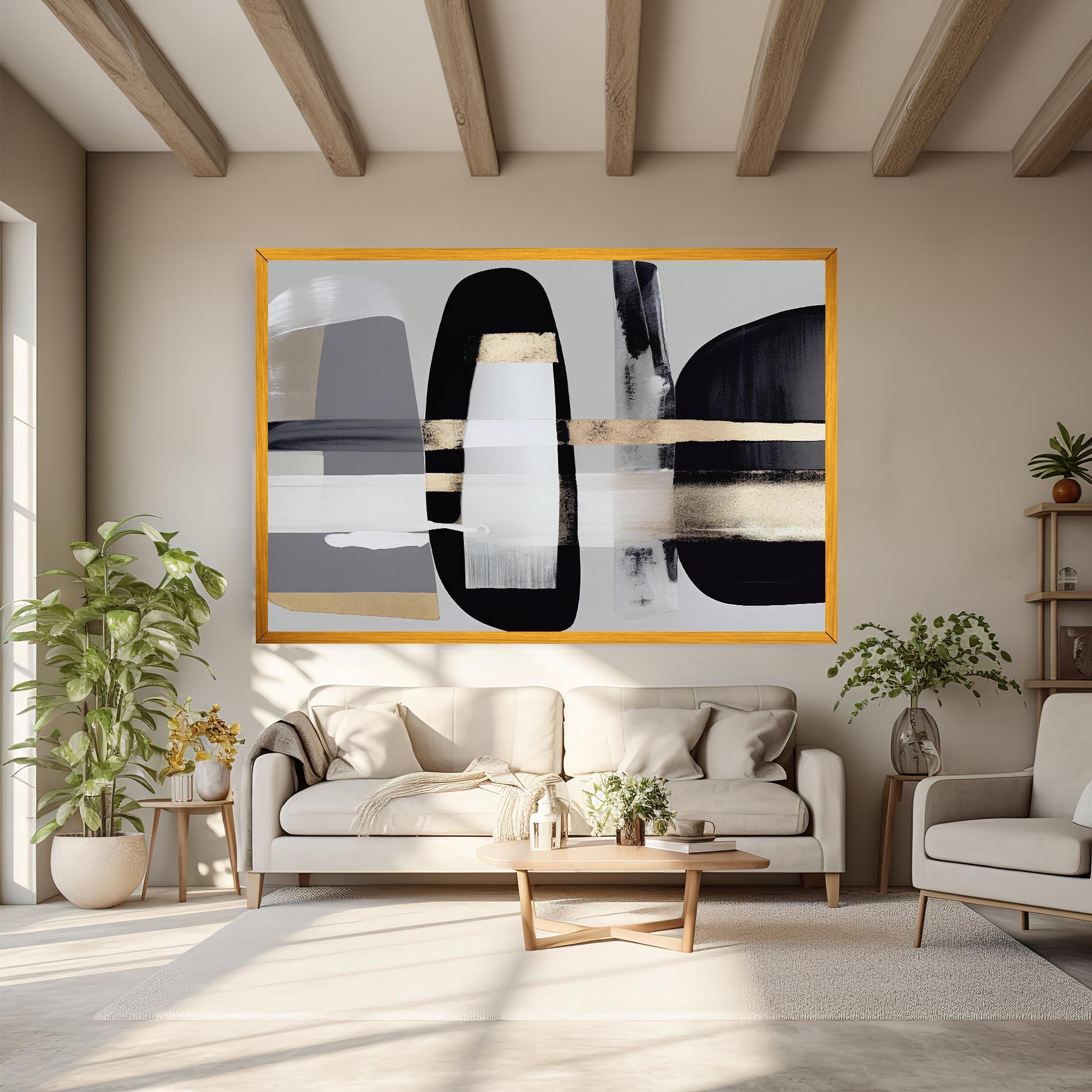 Картина на платно Abstract Gold Painting With Black mockup 6