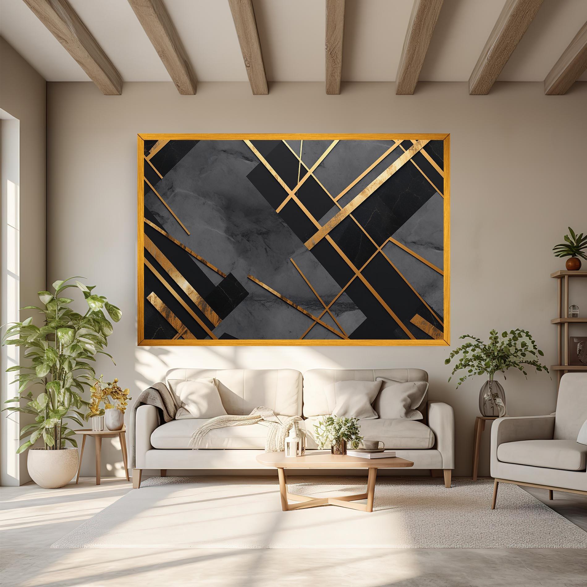 Картина на платно Grey Painting With Gold Lines mockup 6
