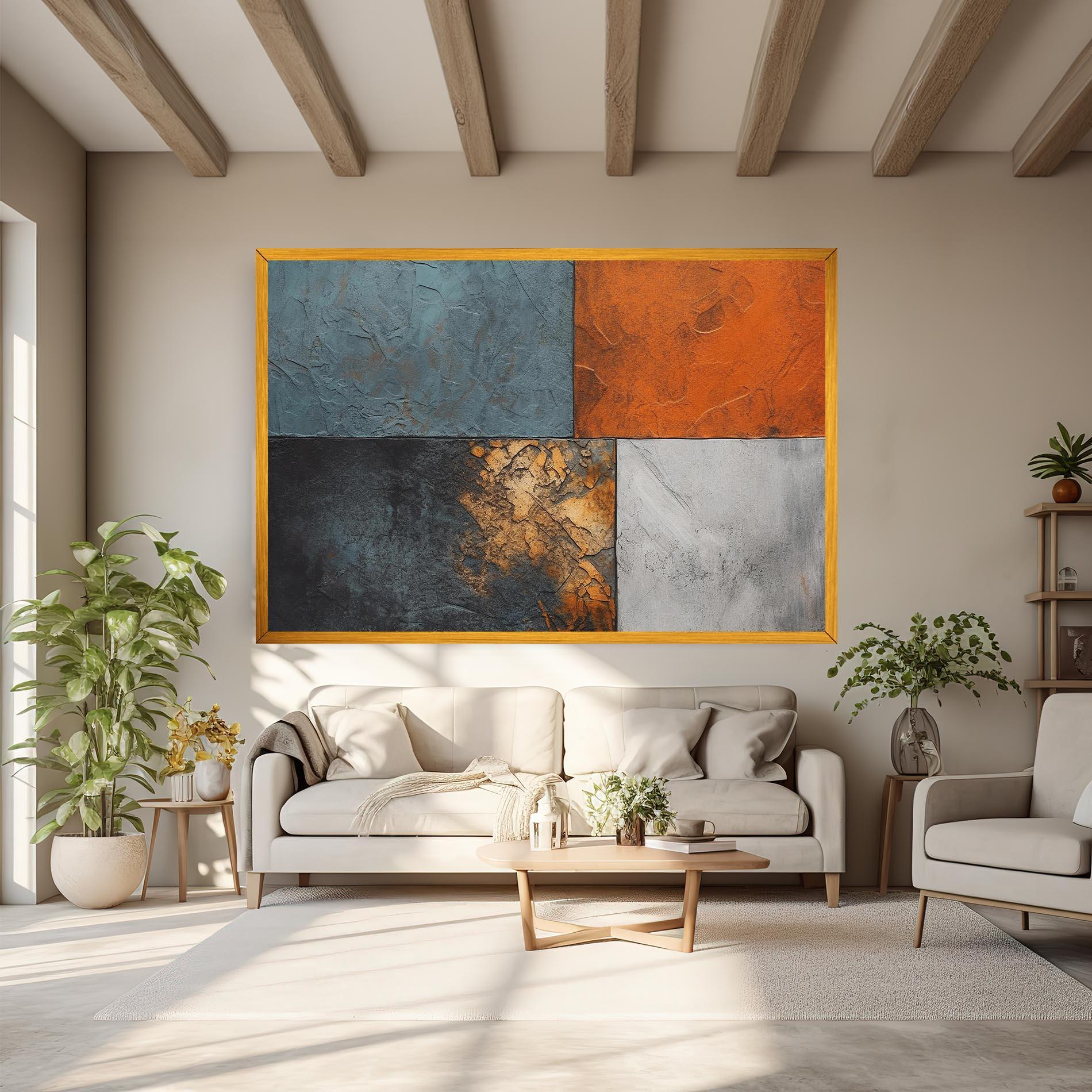 Картина на платно White Square With Gold mockup 6