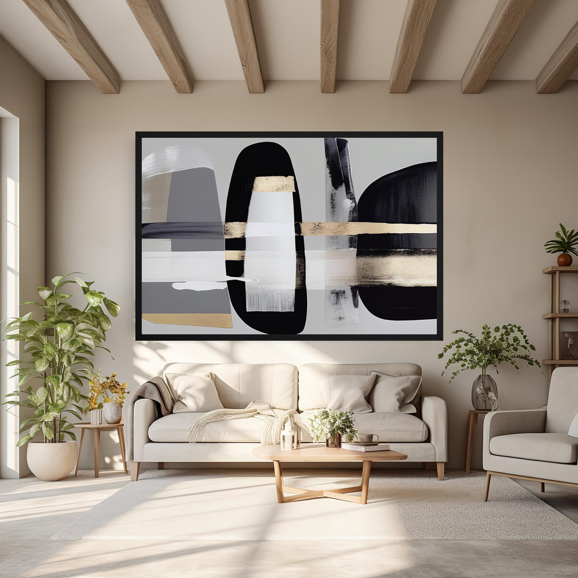 Картина на платно Abstract Gold Painting With Black mockup 6
