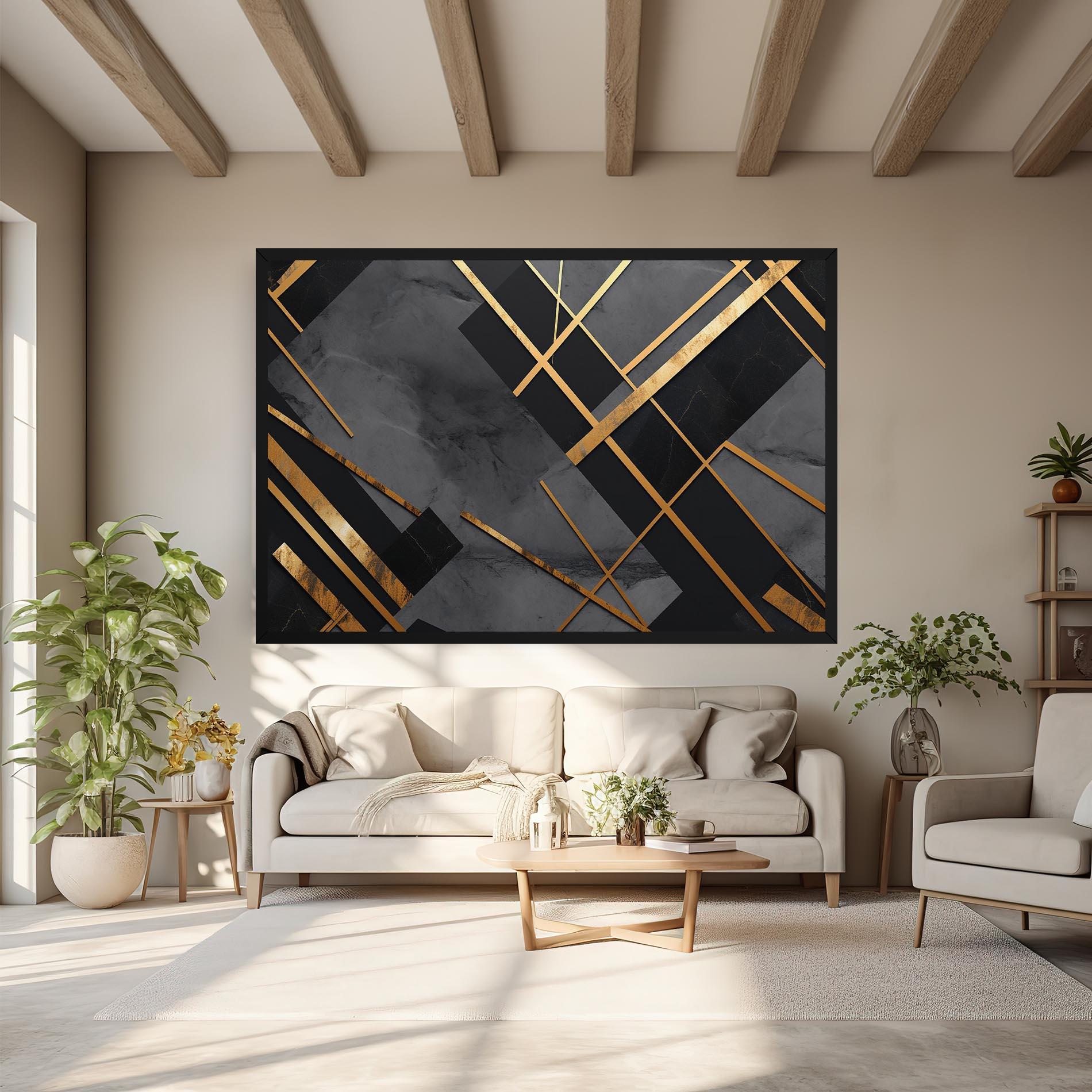 Картина на платно Grey Painting With Gold Lines mockup 6