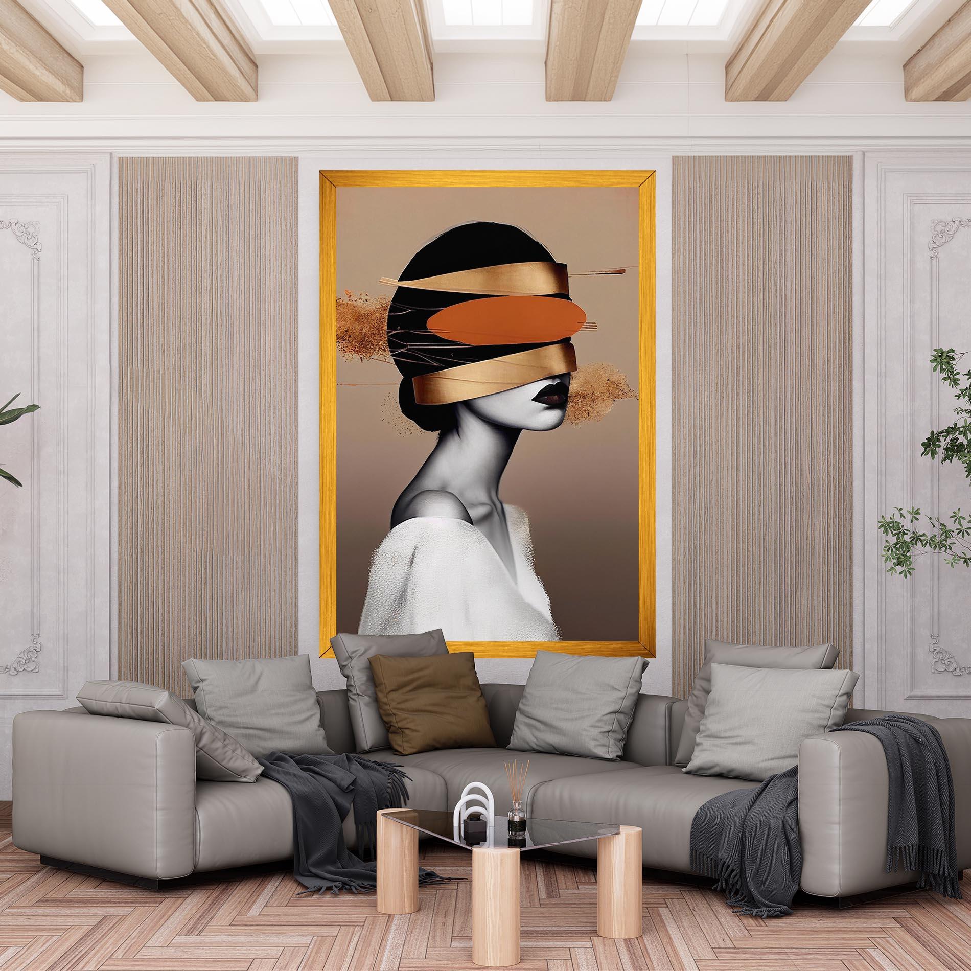 Картина на платно Woman With Gold Lines mockup 6