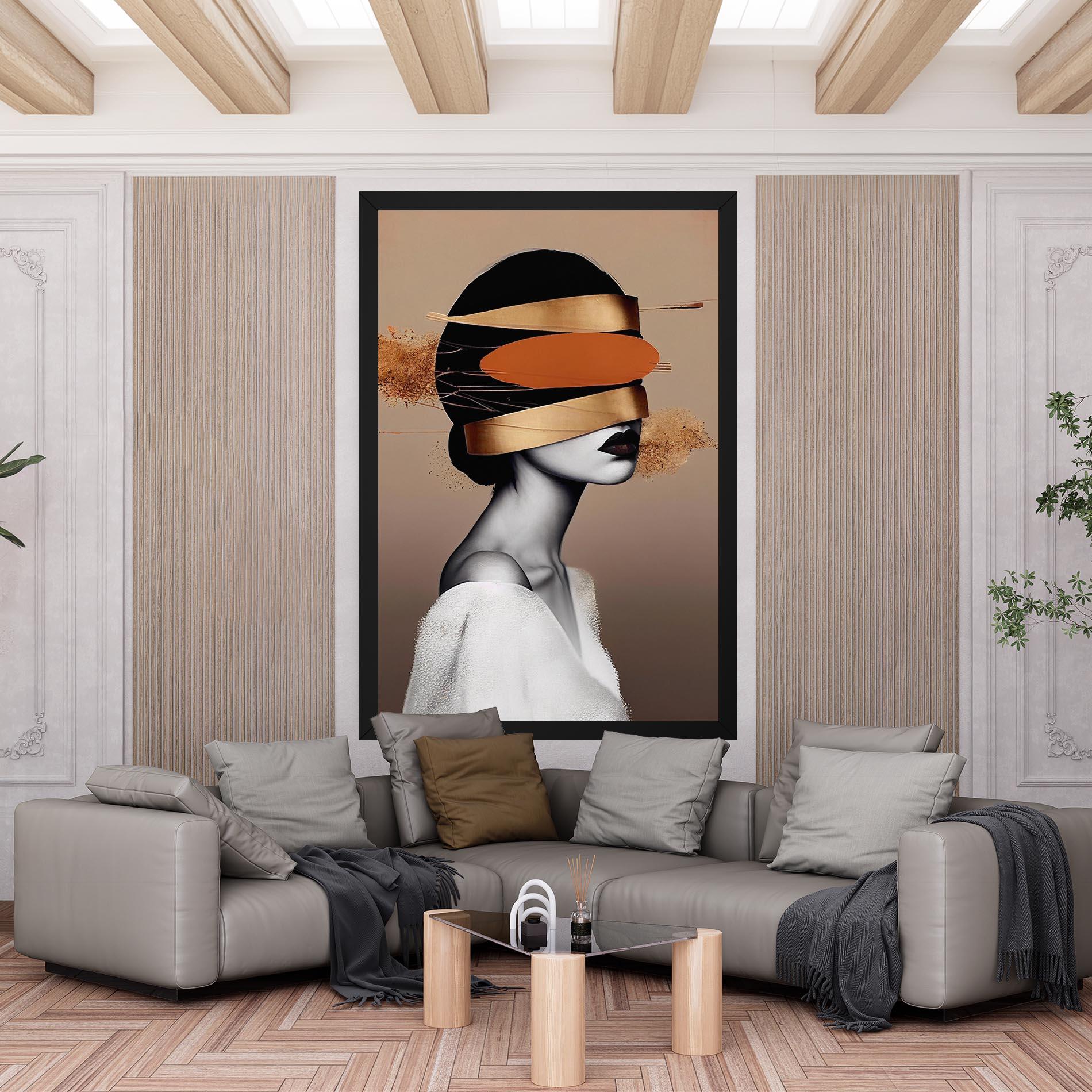 Картина на платно Woman With Gold Lines mockup 6