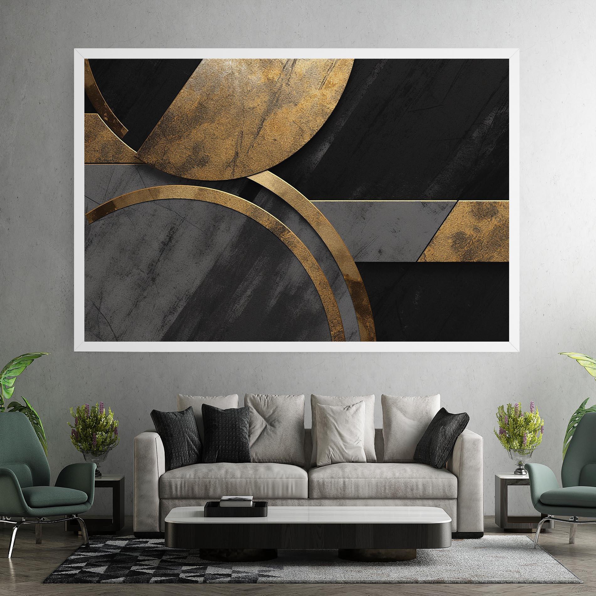 Картина на платно Grey With Gold Painting mockup 7