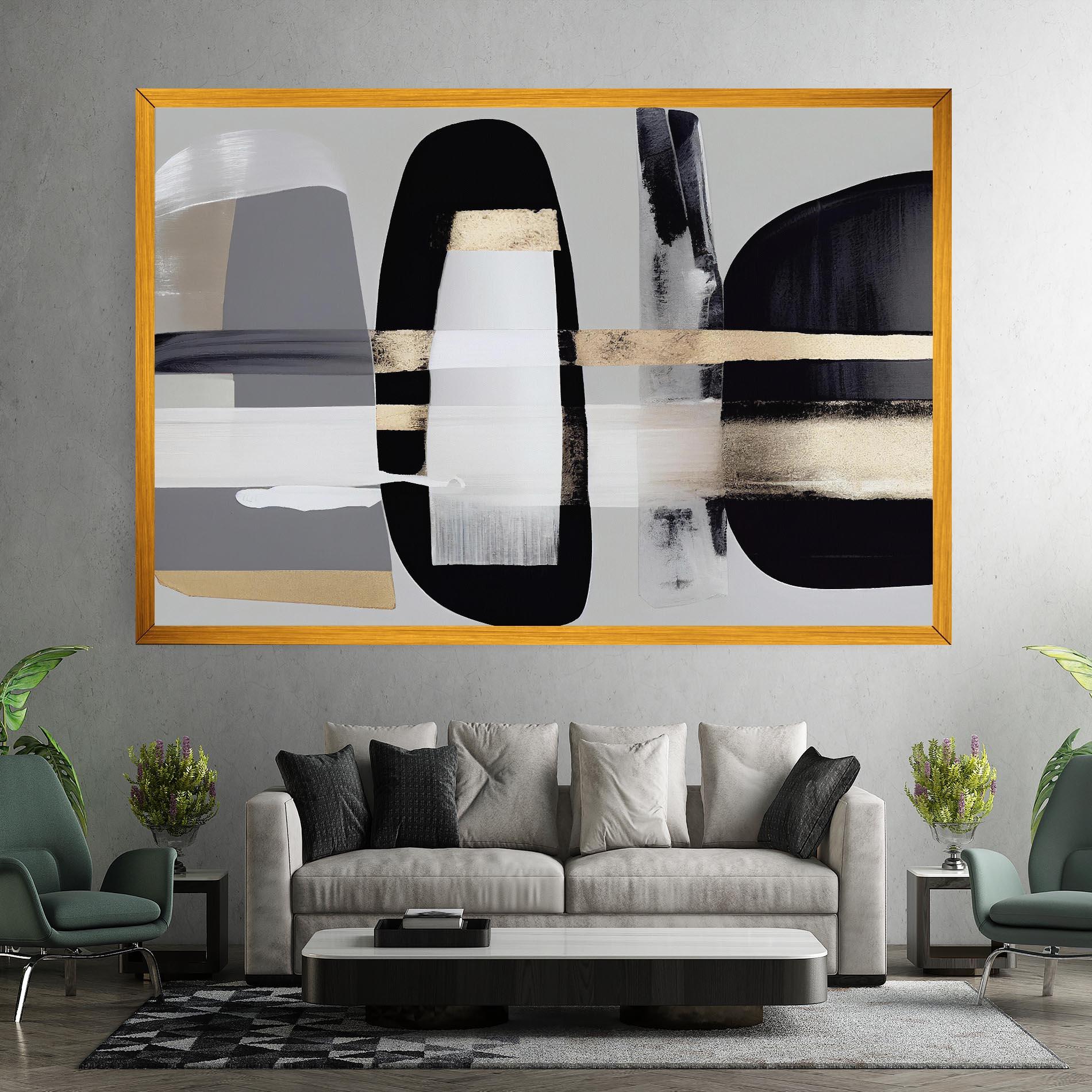 Картина на платно Abstract Gold Painting With Black mockup 7