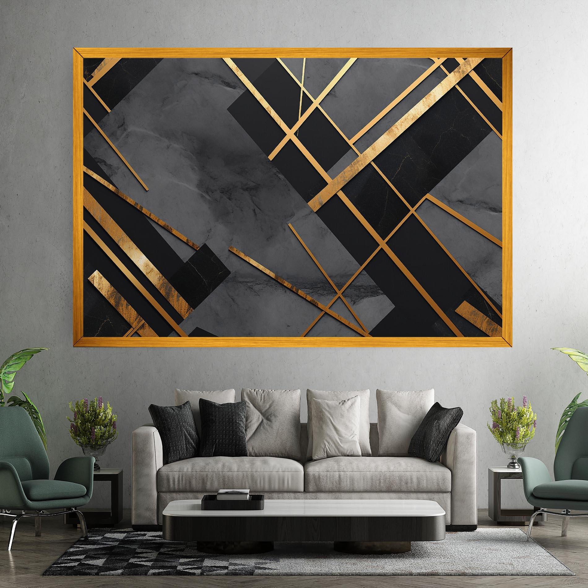 Картина на платно Grey Painting With Gold Lines mockup 7
