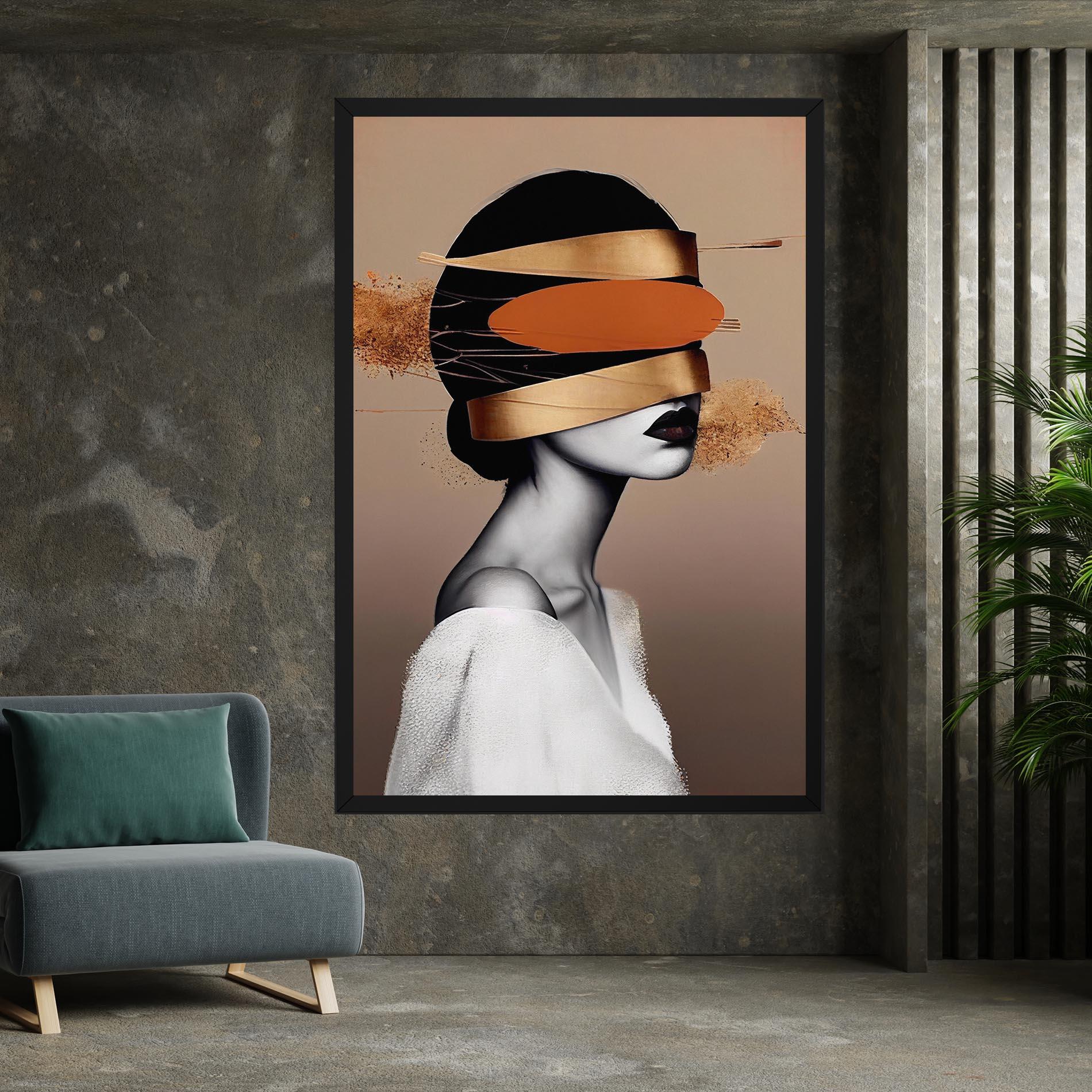 Картина на платно Woman With Gold Lines mockup 7