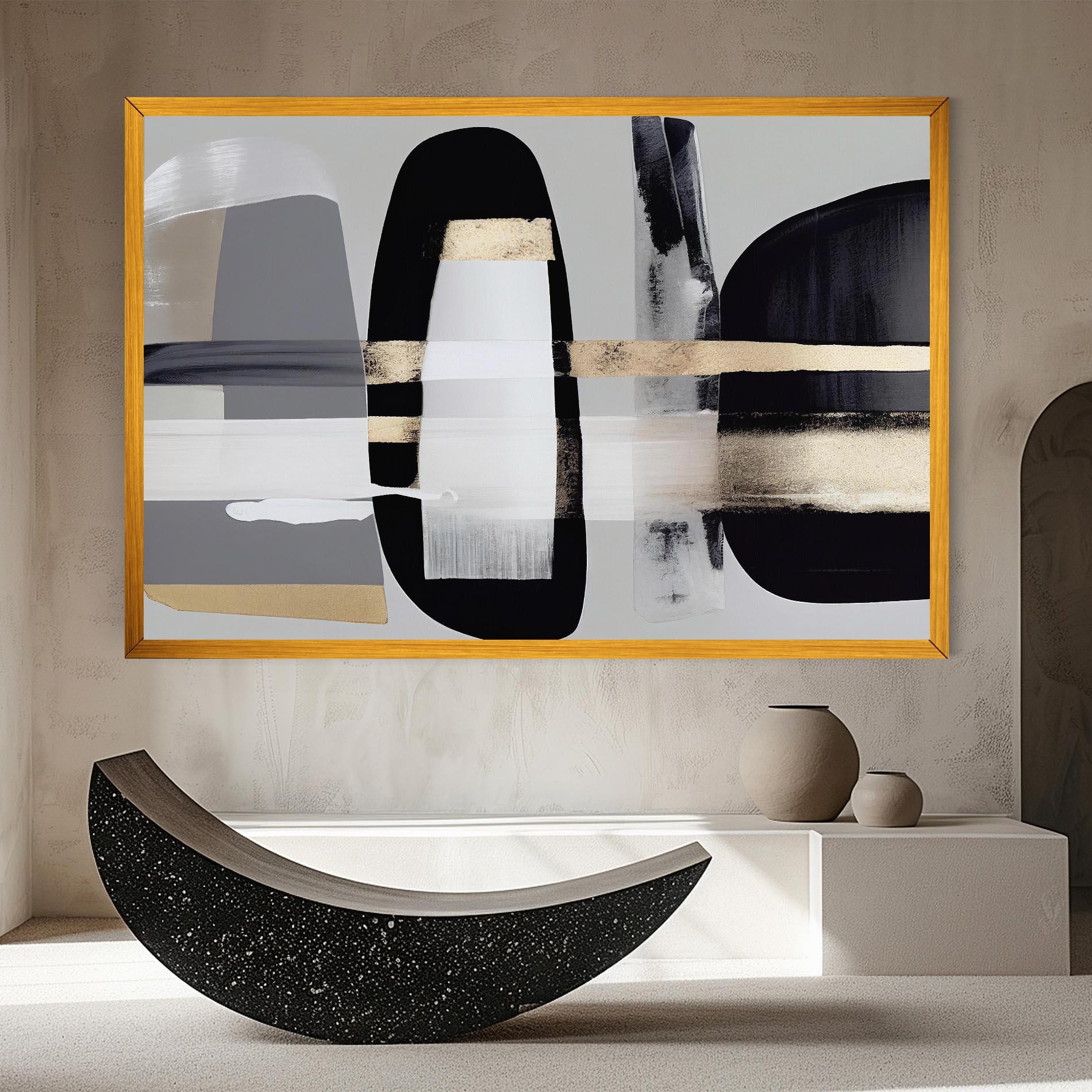 Картина на платно Abstract Gold Painting With Black mockup 8