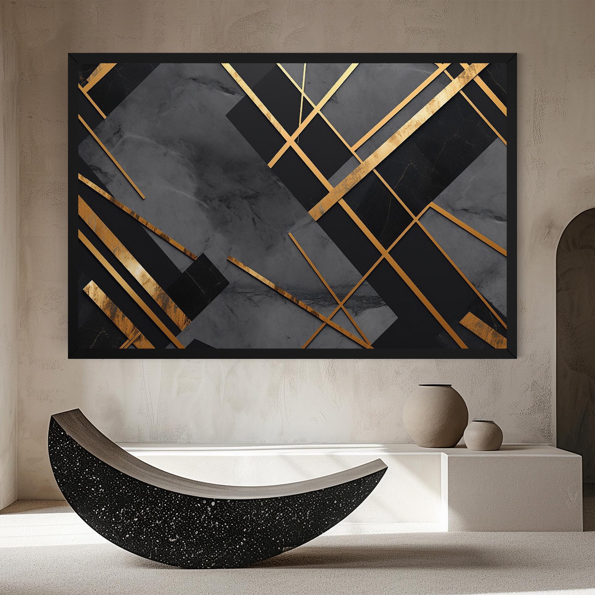 Картина на платно Grey Painting With Gold Lines mockup 8