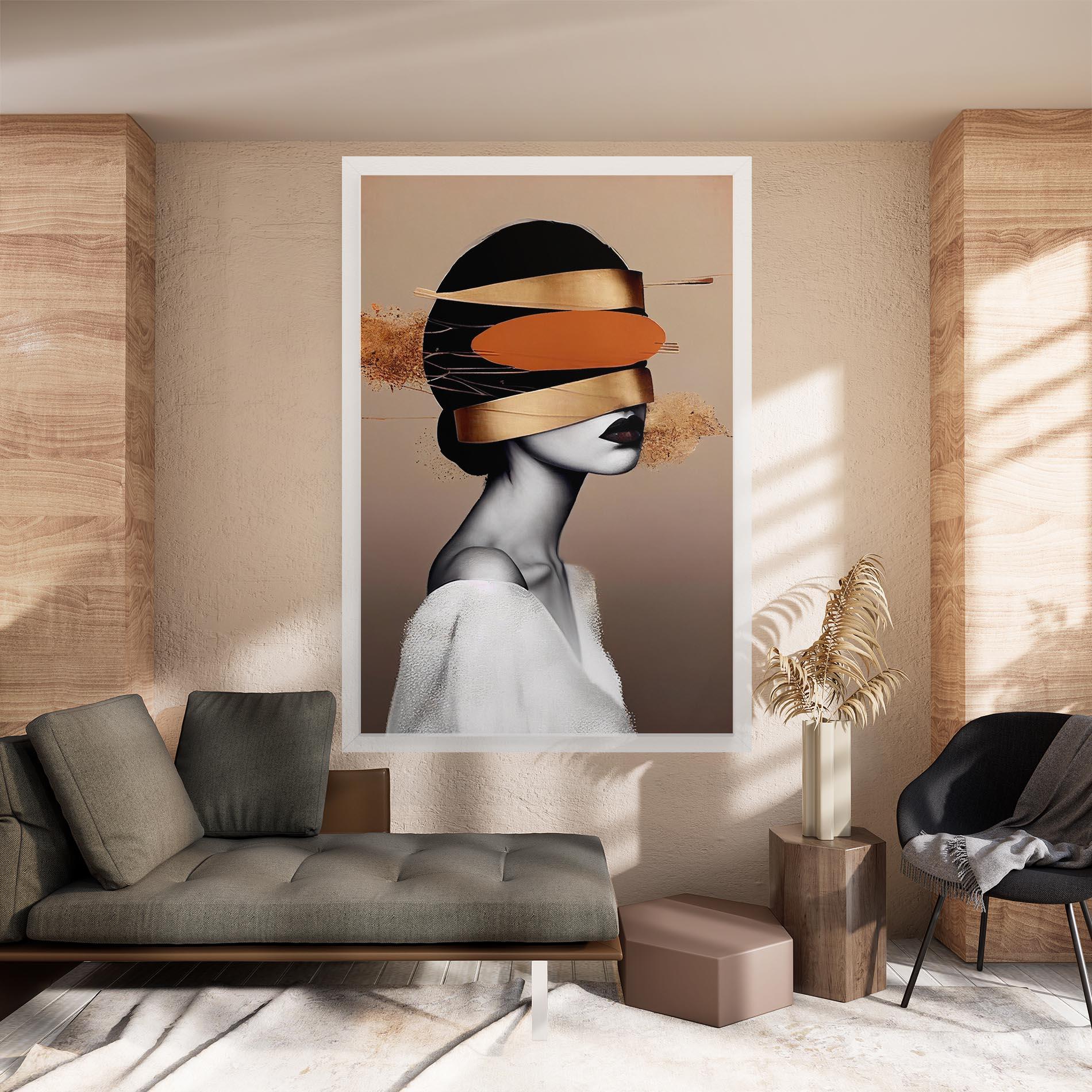 Картина на платно Woman With Gold Lines mockup 8