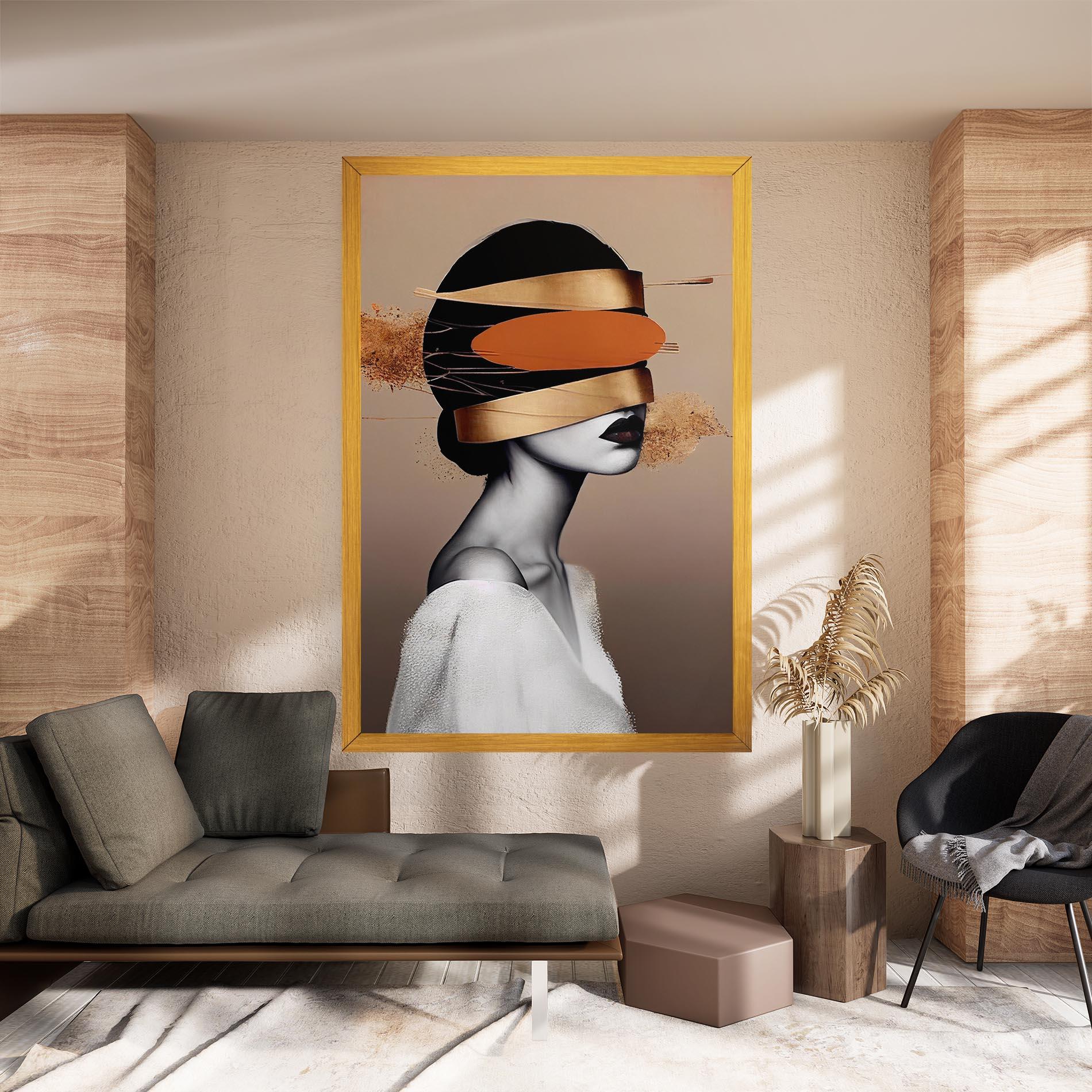 Картина на платно Woman With Gold Lines mockup 8