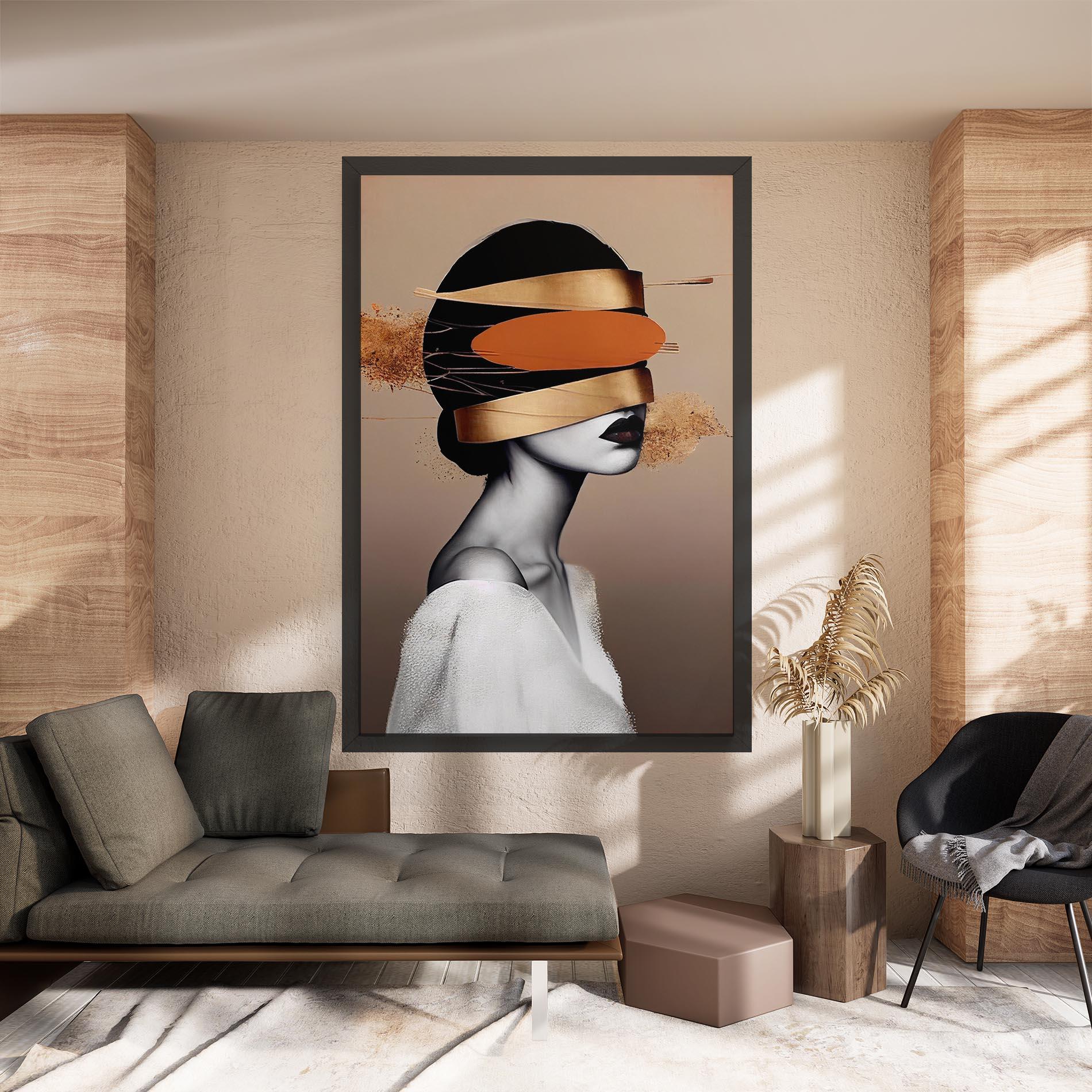 Картина на платно Woman With Gold Lines mockup 8