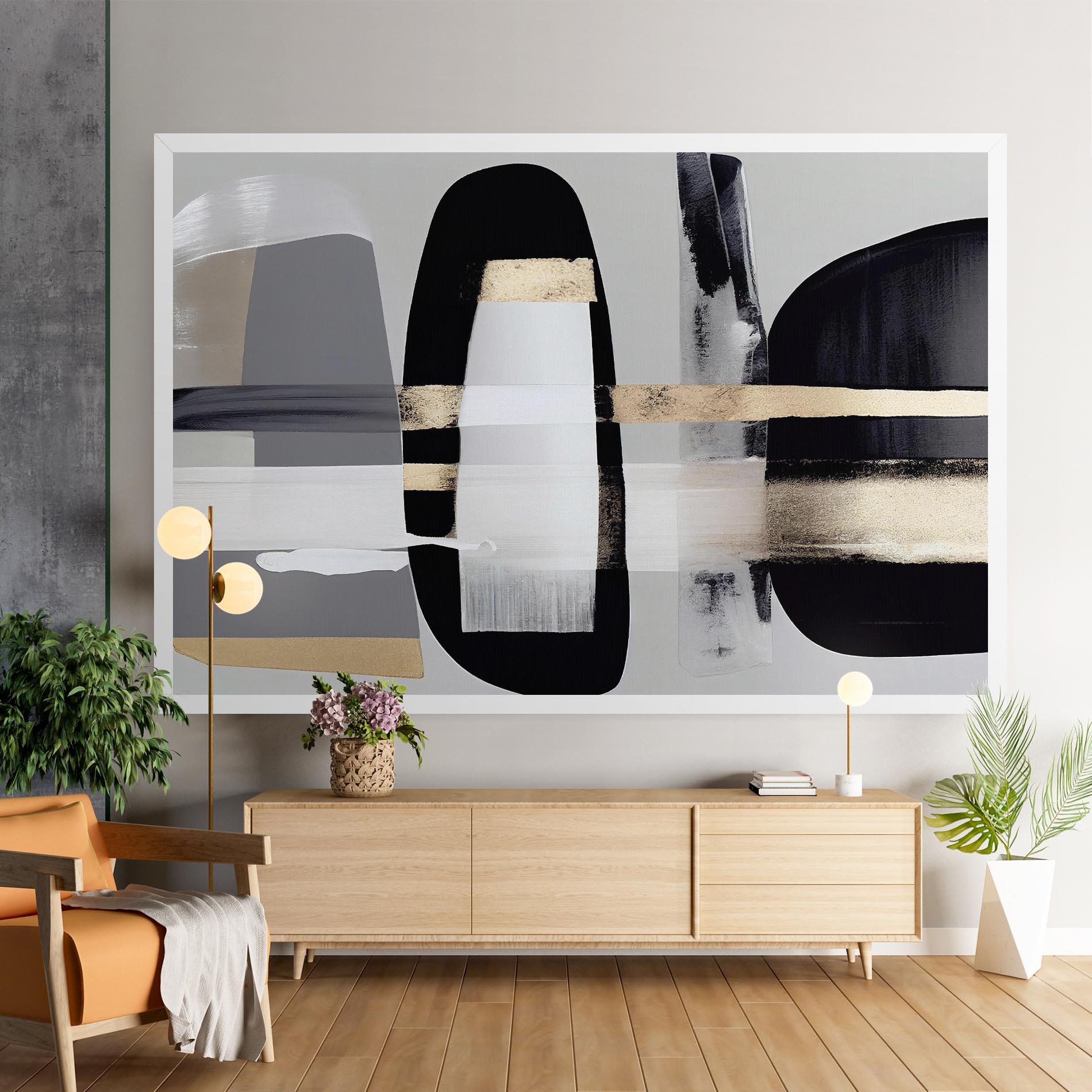 Картина на платно Abstract Gold Painting With Black mockup 9