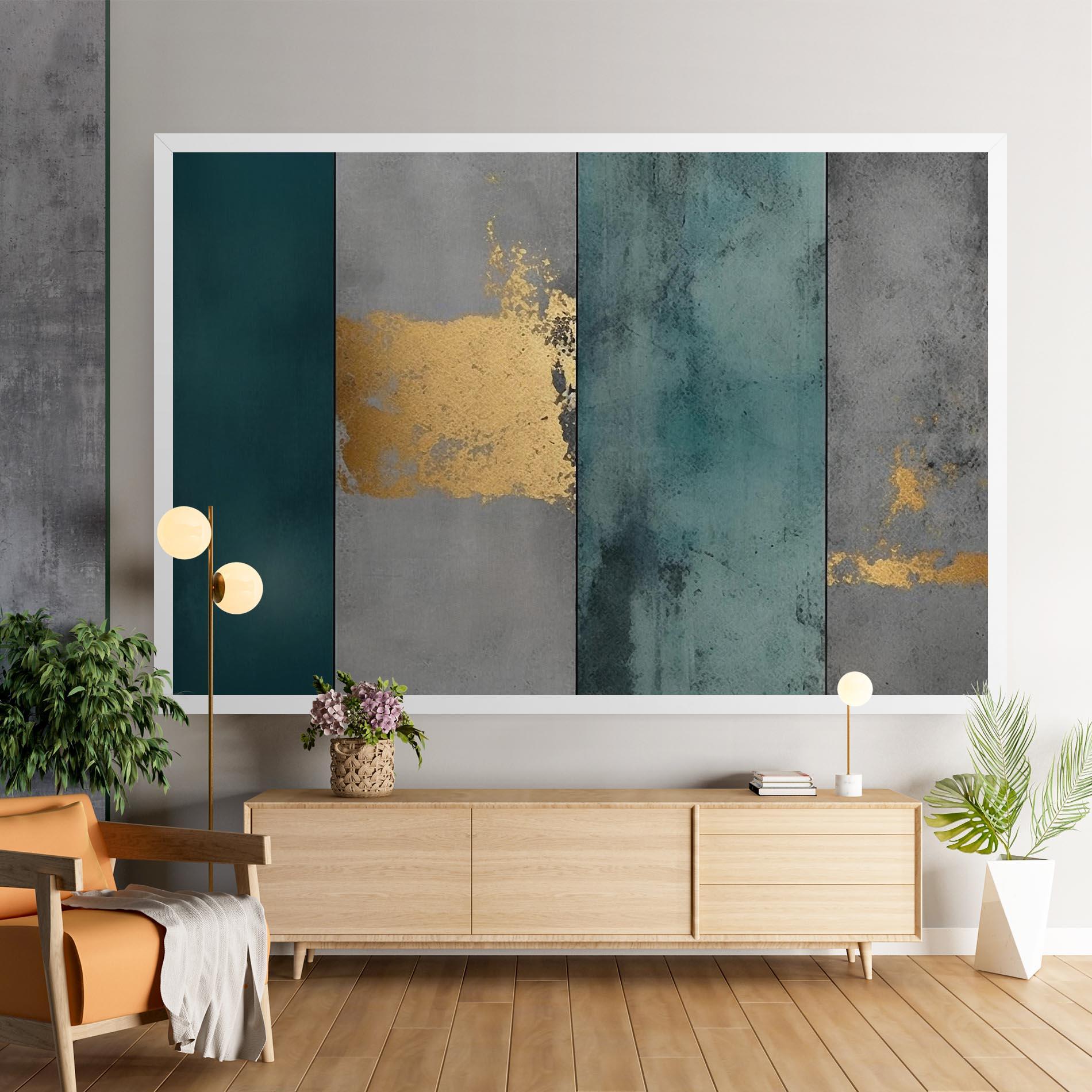 Картина на платно Green Colors With Gold mockup 9