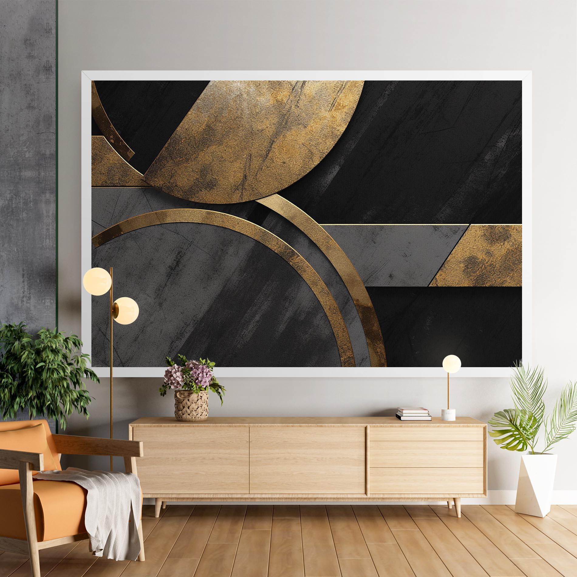 Картина на платно Grey With Gold Painting mockup 9