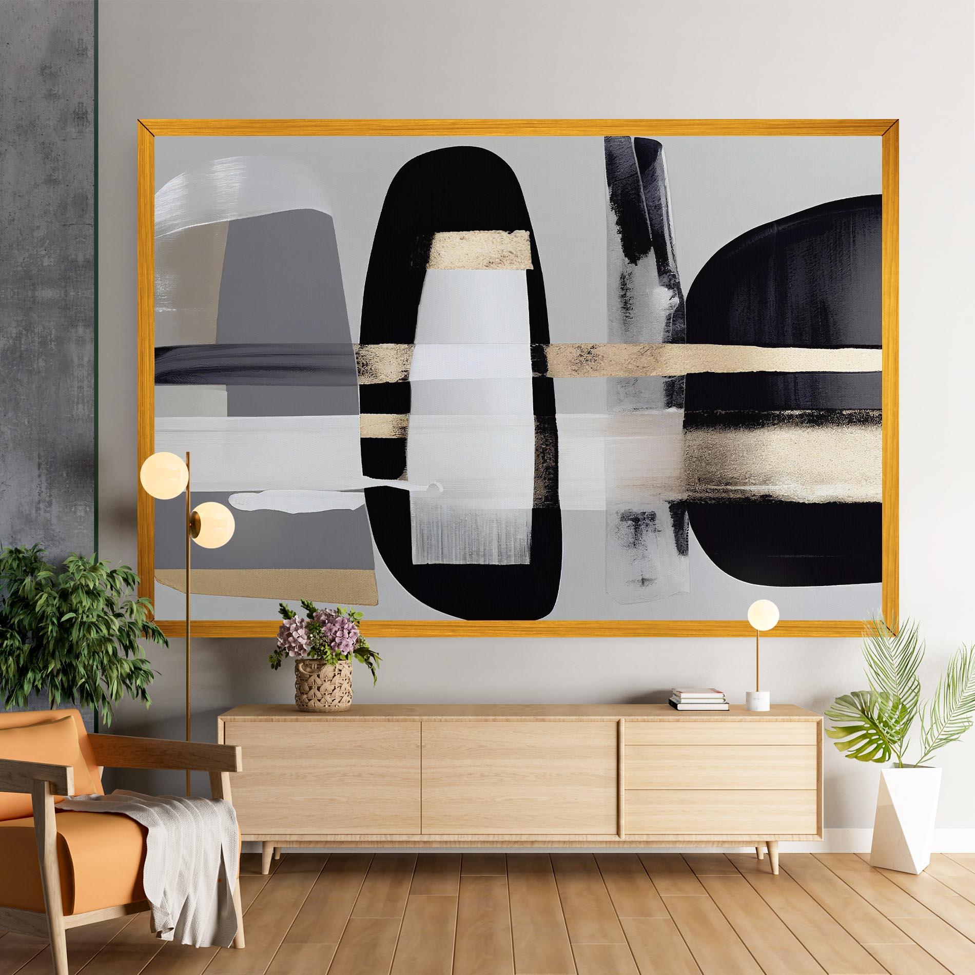 Картина на платно Abstract Gold Painting With Black mockup 9