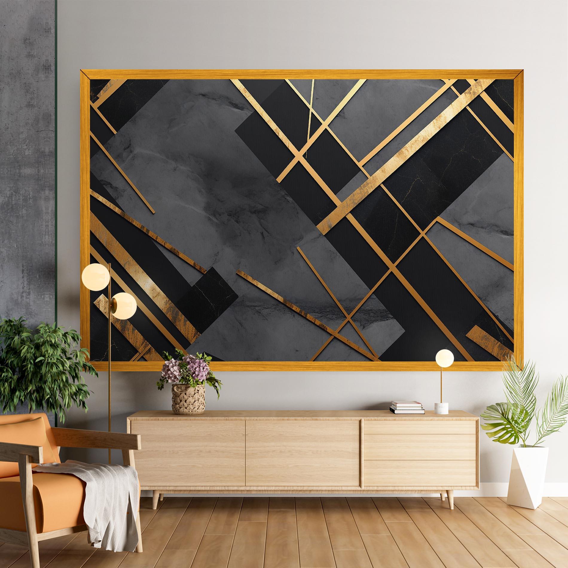 Картина на платно Grey Painting With Gold Lines mockup 9