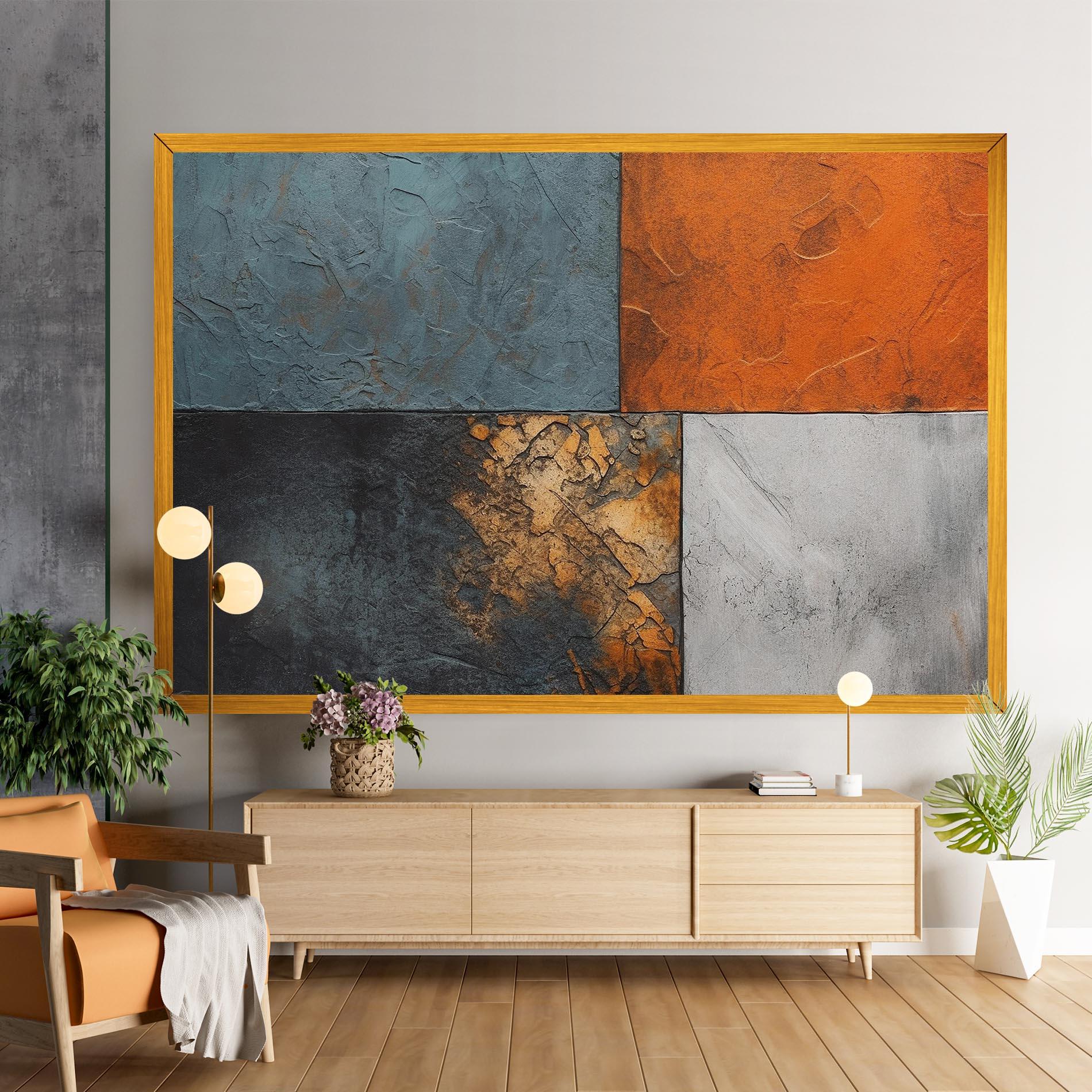 Картина на платно White Square With Gold mockup 9