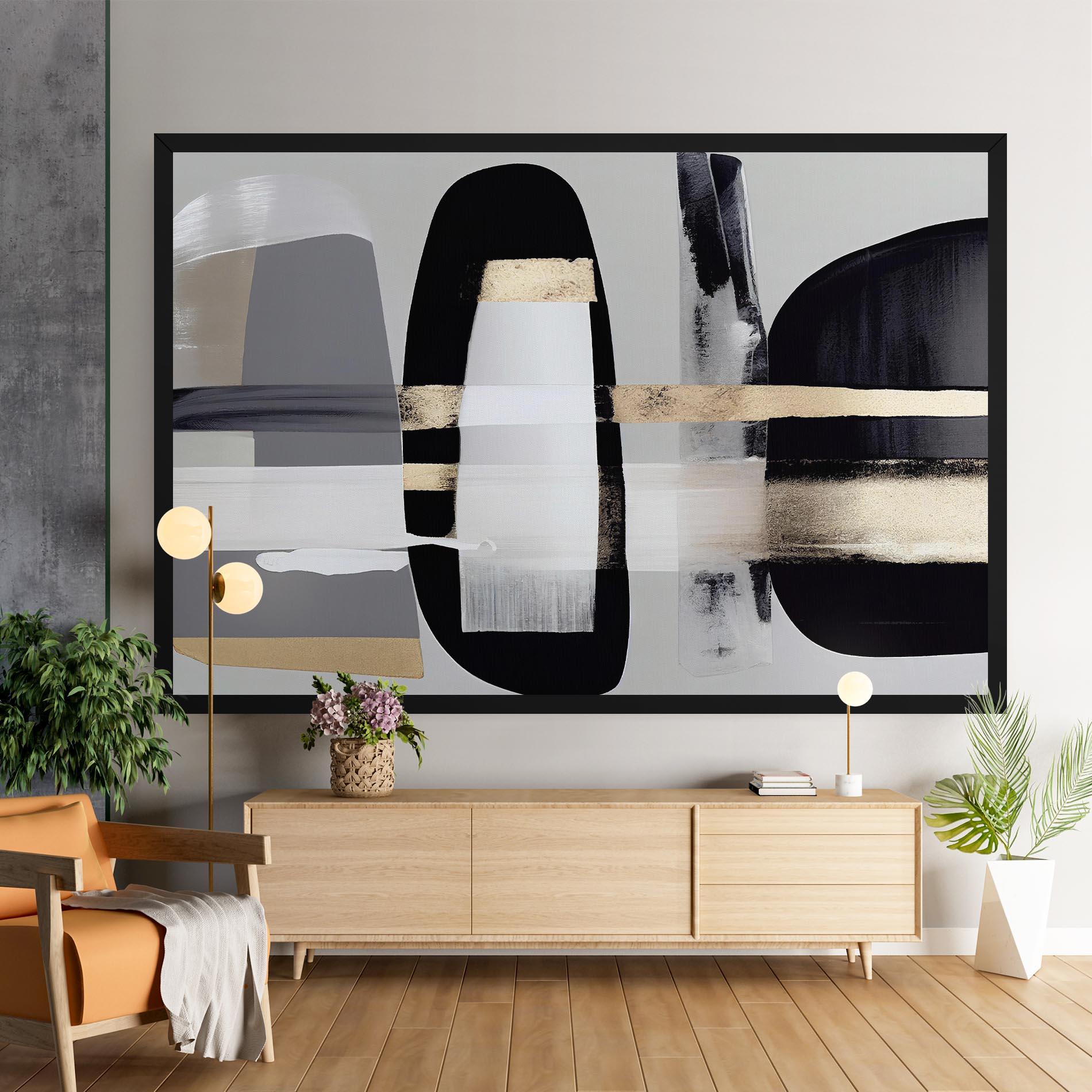 Картина на платно Abstract Gold Painting With Black mockup 9