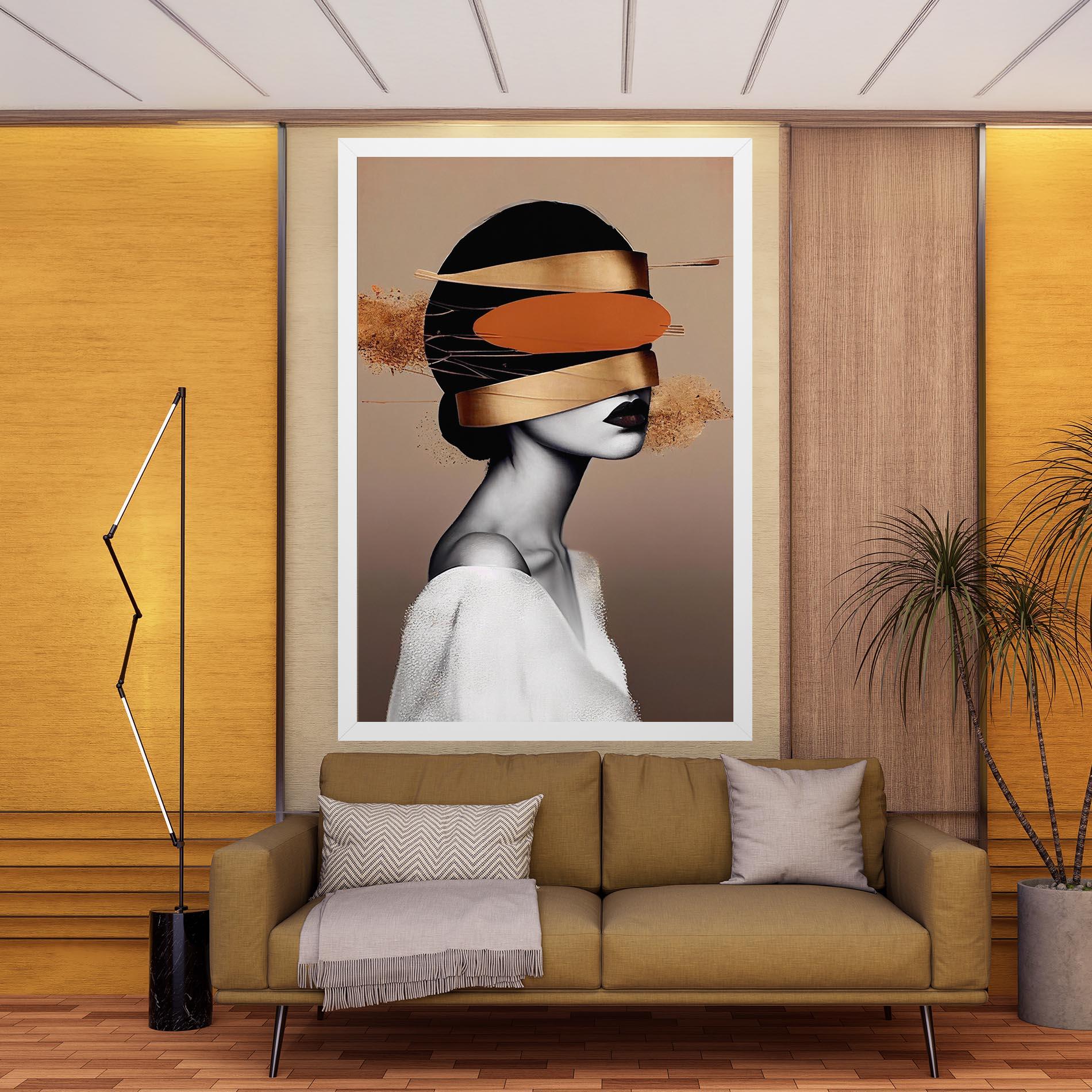 Картина на платно Woman With Gold Lines mockup 9