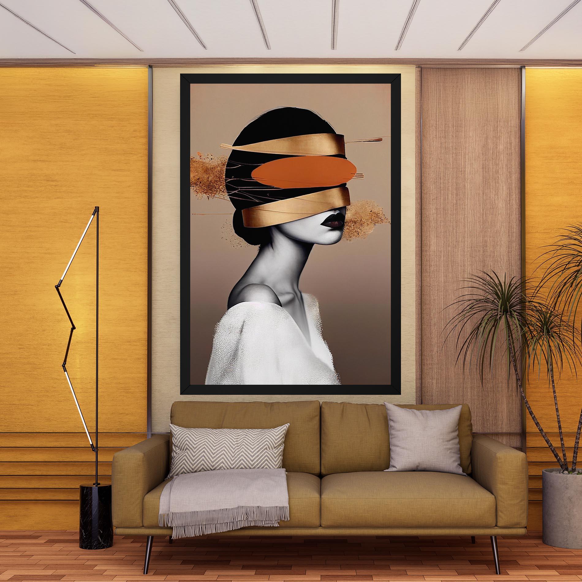 Картина на платно Woman With Gold Lines mockup 9