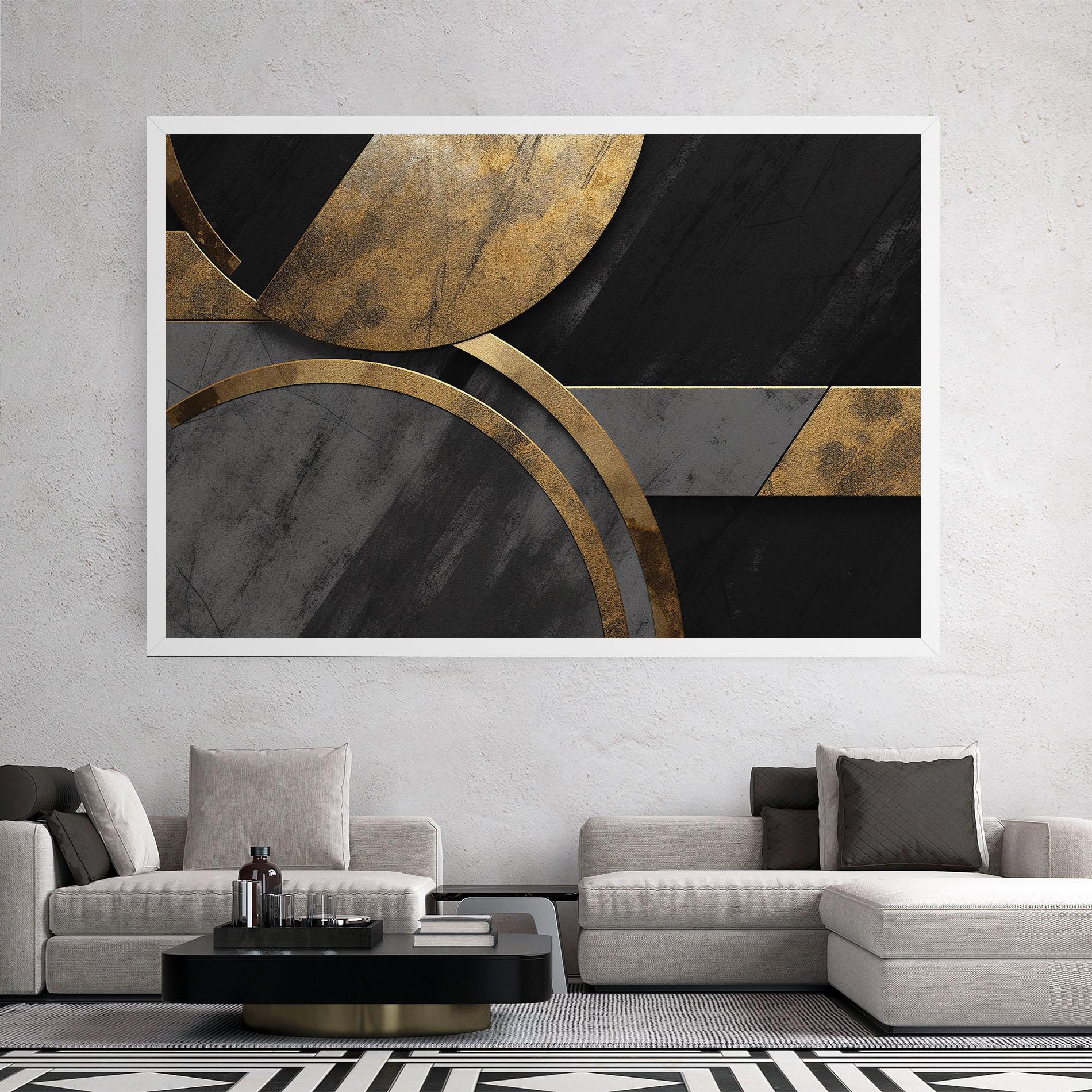 Картина на платно Grey With Gold Painting mockup 2