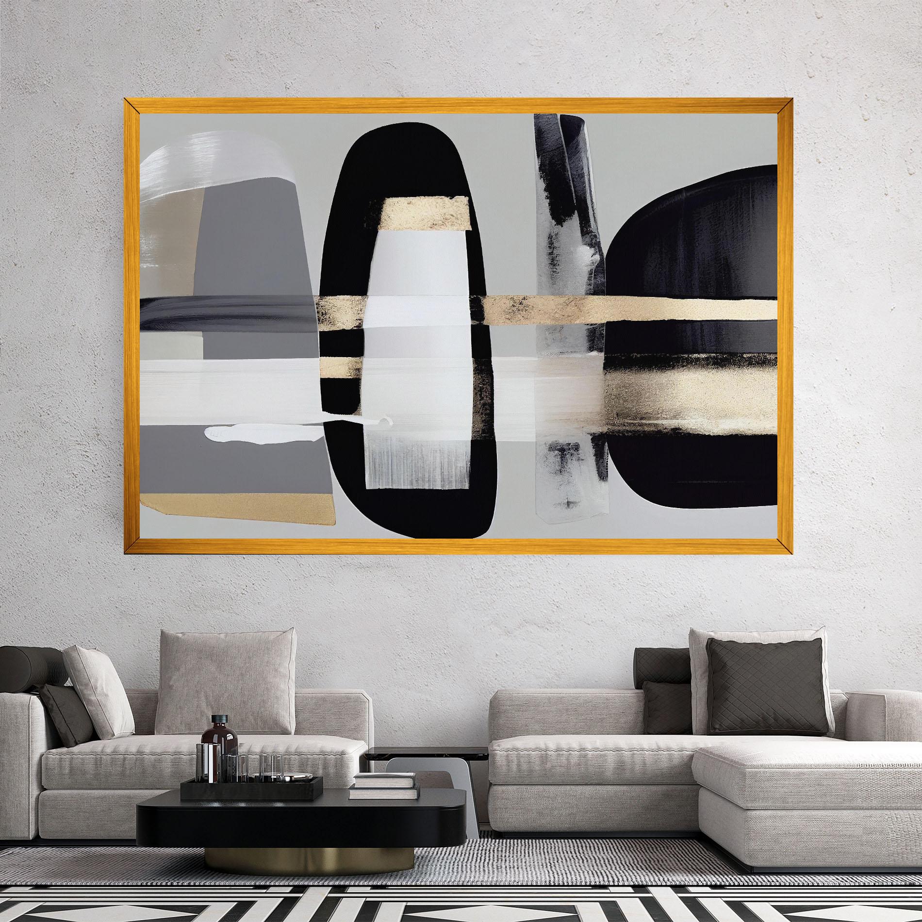 Картина на платно Abstract Gold Painting With Black mockup 2