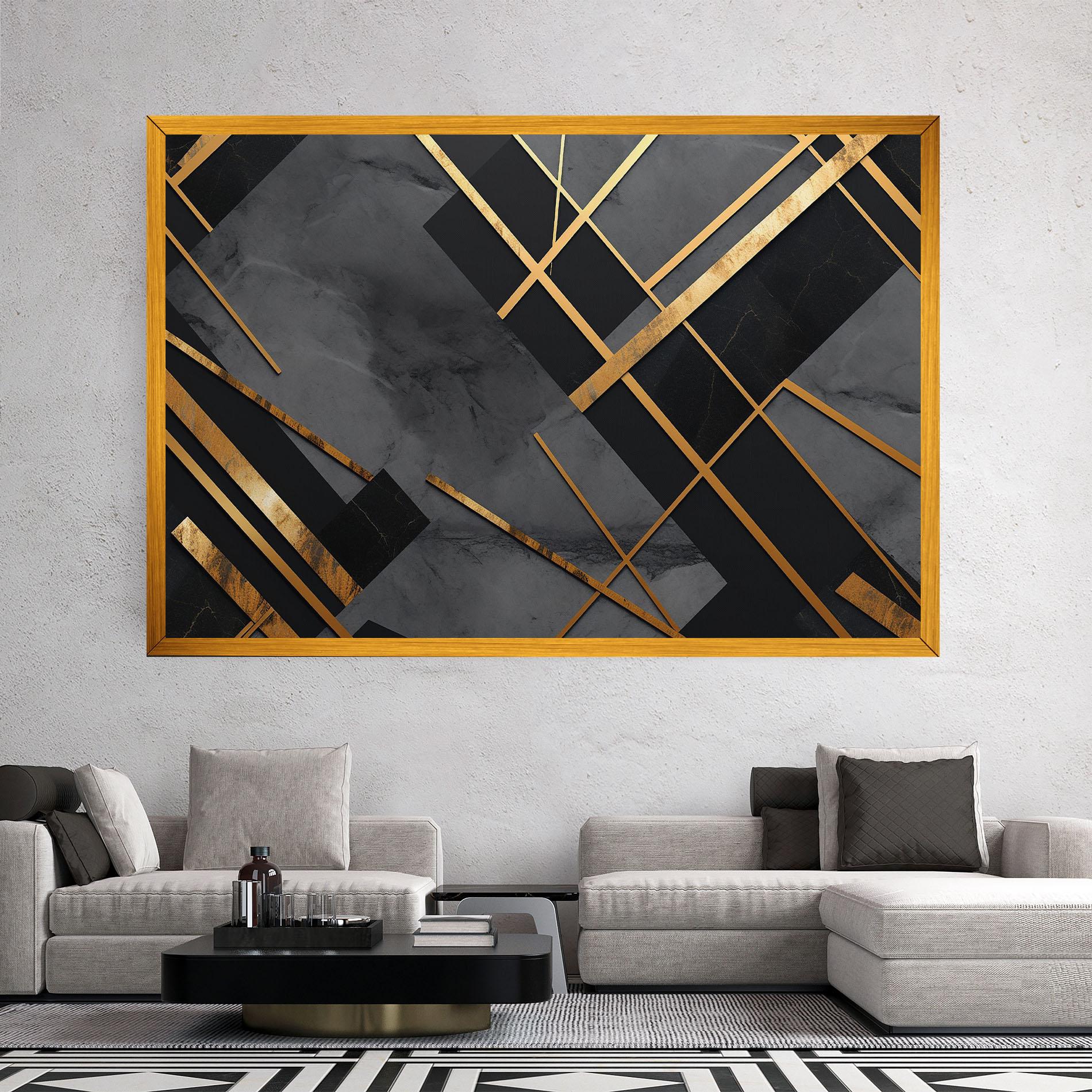 Картина на платно Grey Painting With Gold Lines mockup 2