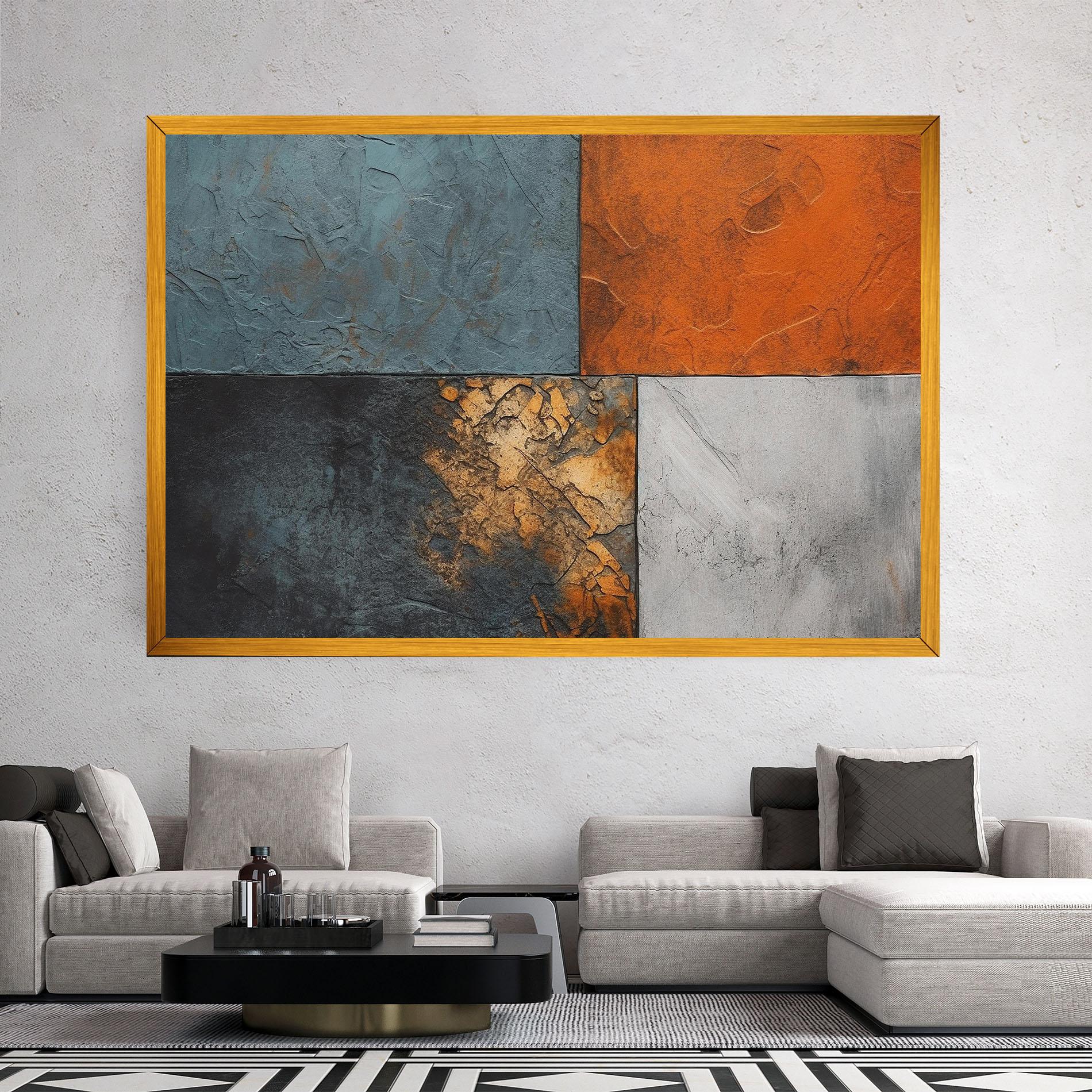 Картина на платно White Square With Gold mockup 2