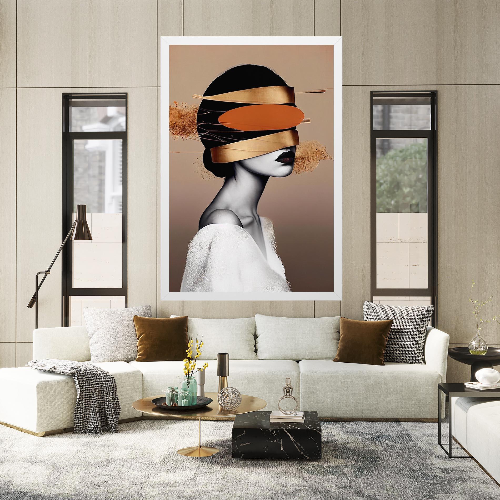 Картина на платно Woman With Gold Lines mockup 2