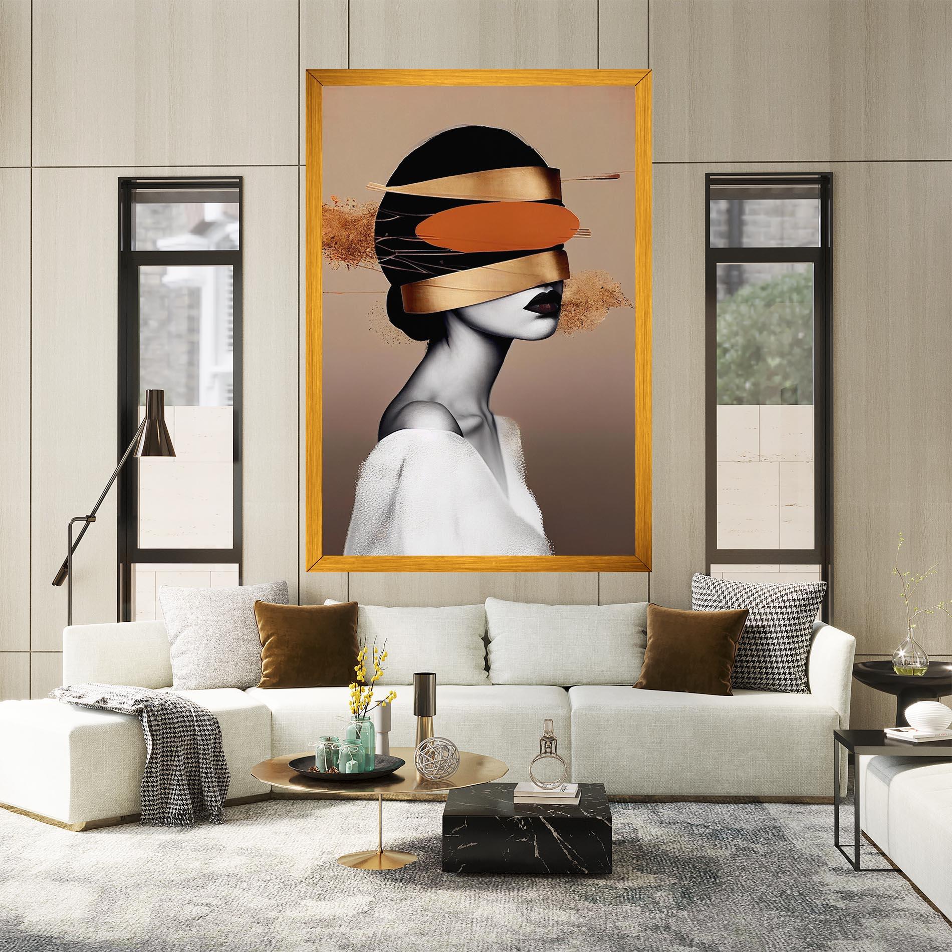 Картина на платно Woman With Gold Lines mockup 2