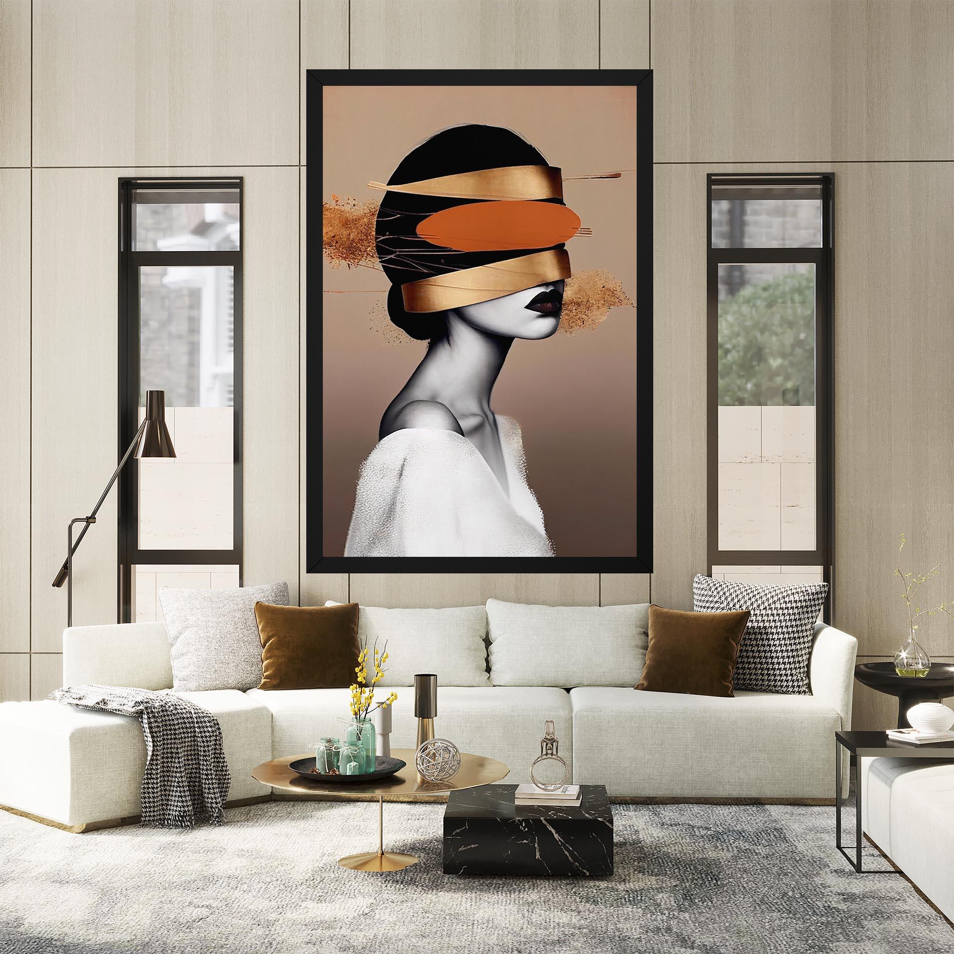 Картина на платно Woman With Gold Lines mockup 2