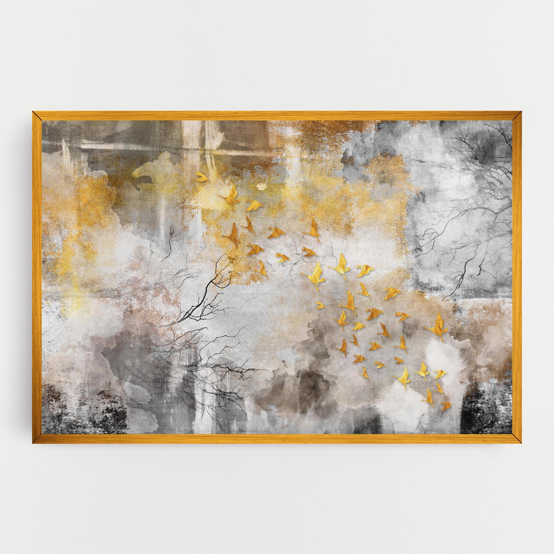Картина на платно Gold Birds Flying mockup 0