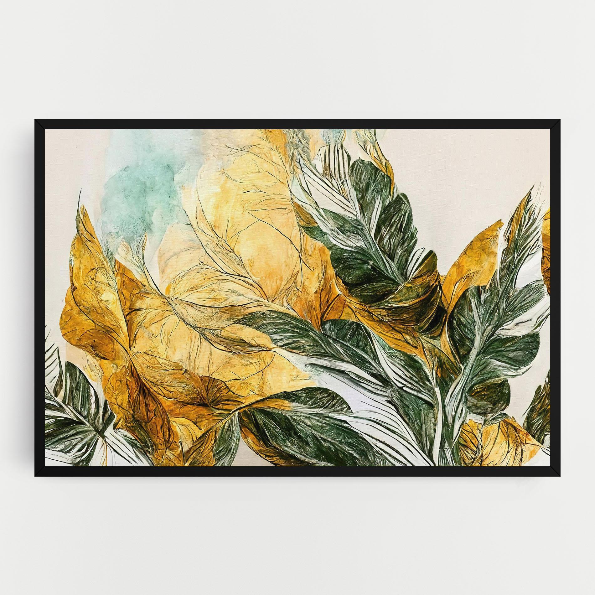 Картина на платно Gold And Green Leafes mockup 0